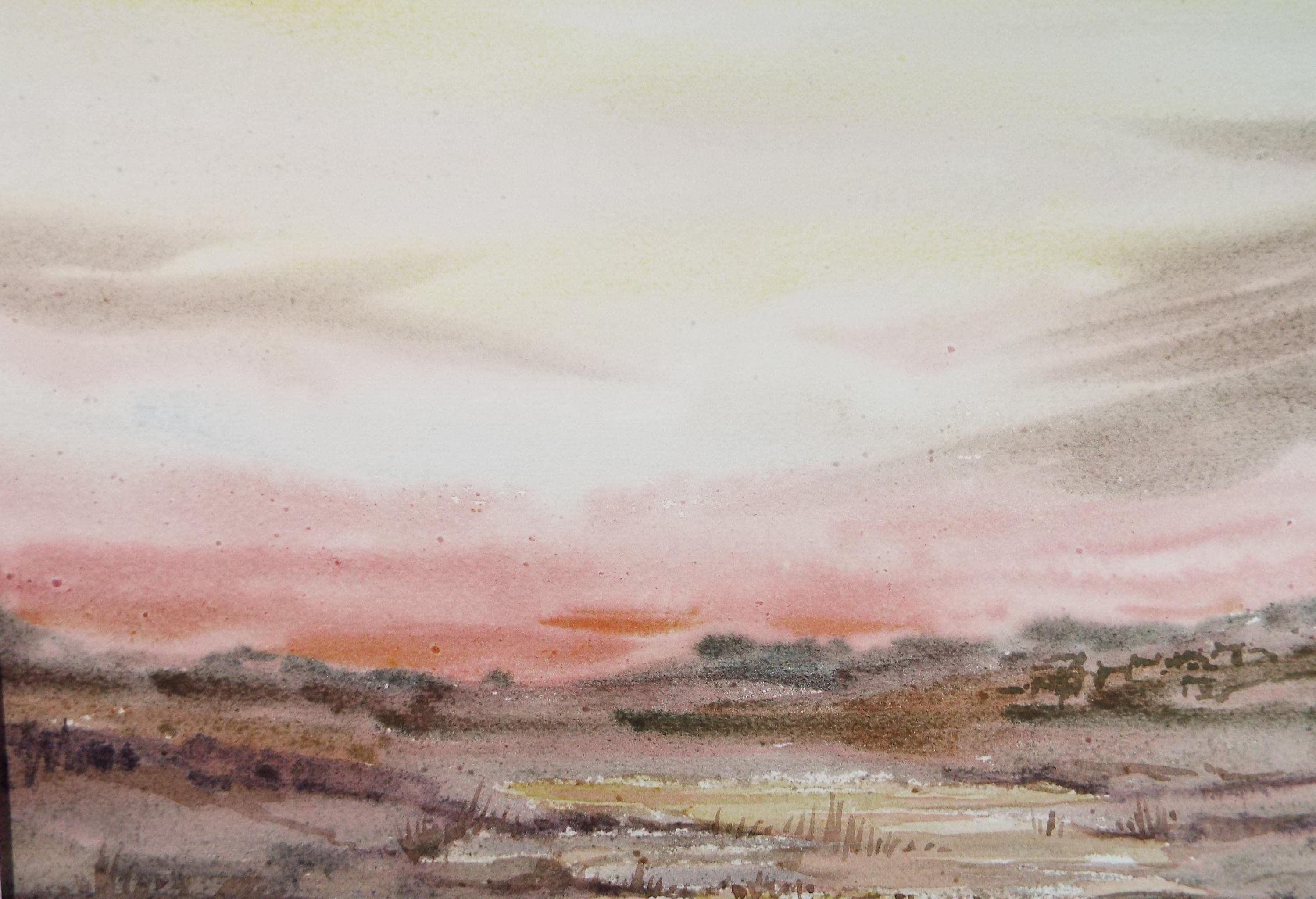 Original Watercolour, 'Moorland Sunset', Gwen Rayner, c1970's