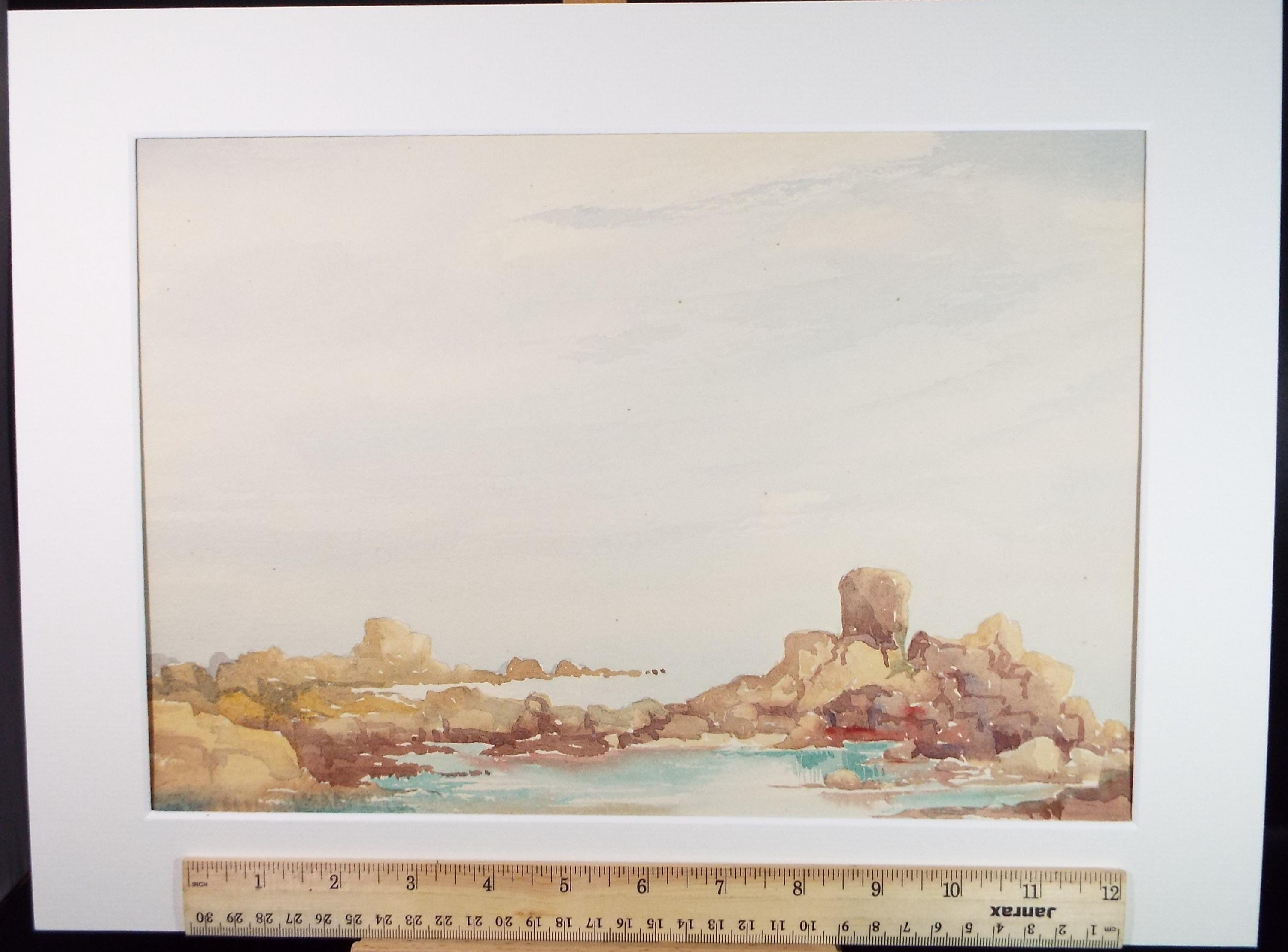 Original Watercolour, 'Rocky shore', Gwen Rayner, c1970's