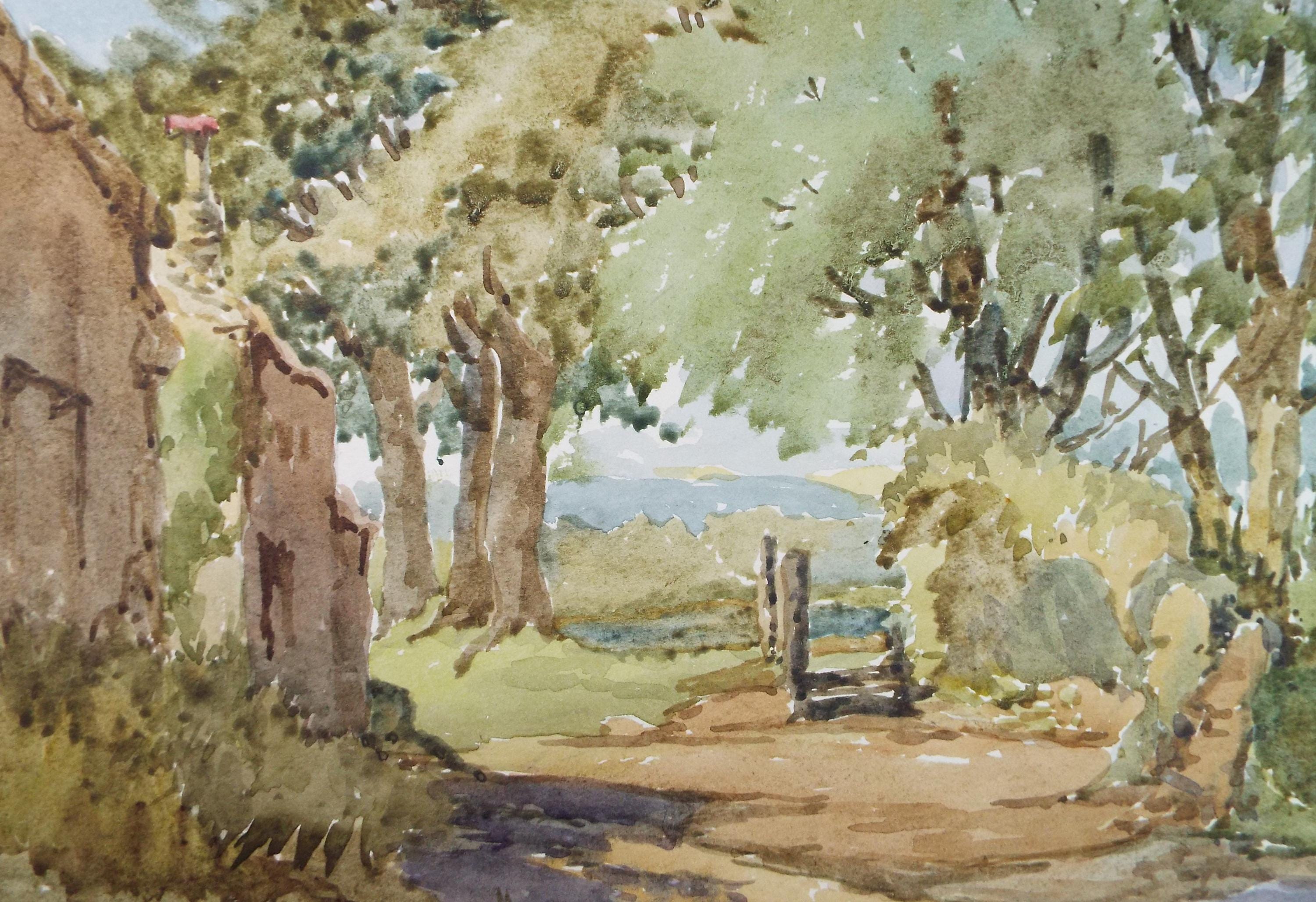 Original Watercolour, 'Wooded Landscape', Gwen Rayner, c1970's