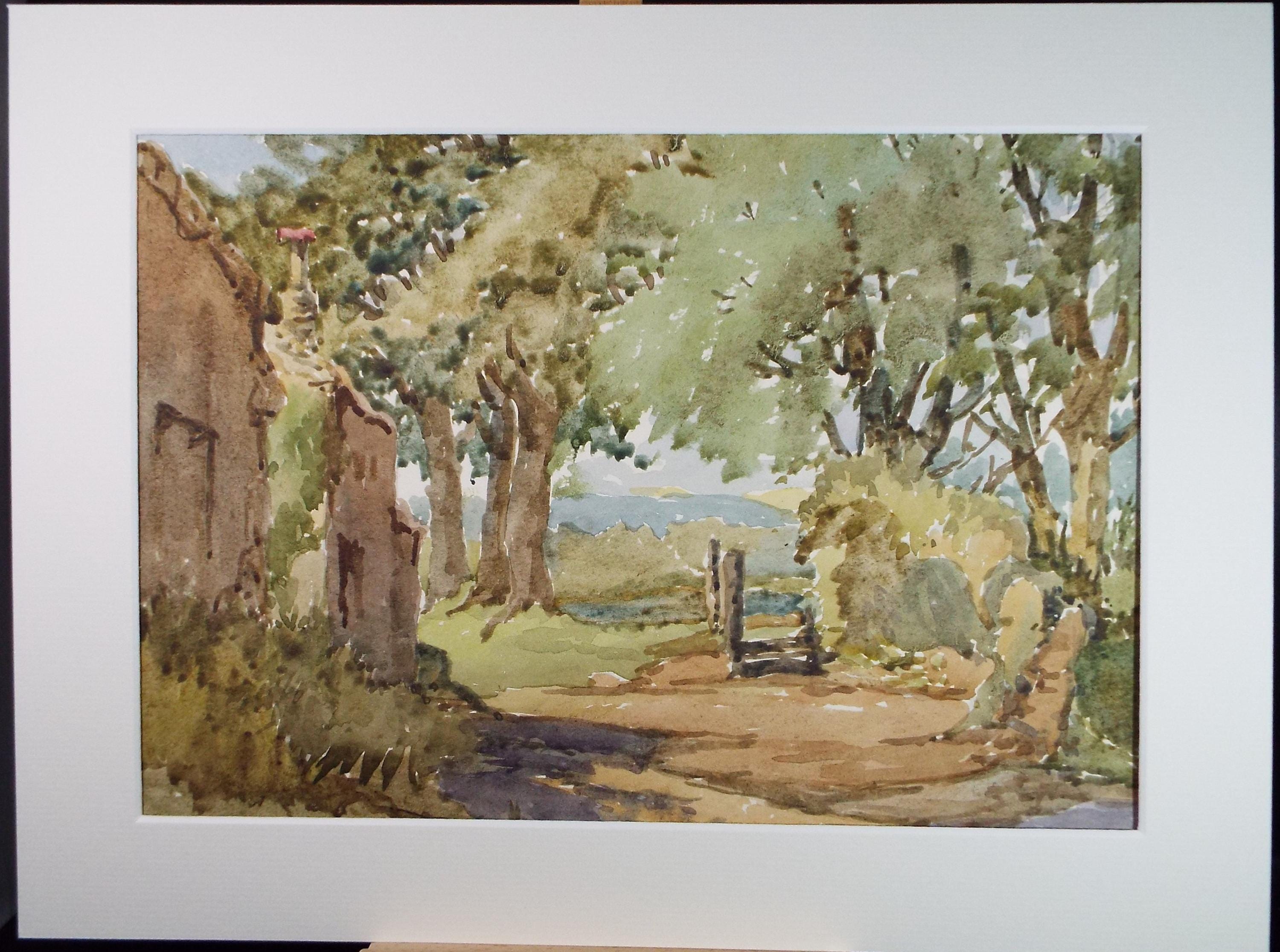 Original Watercolour, 'Wooded Landscape', Gwen Rayner, c1970's
