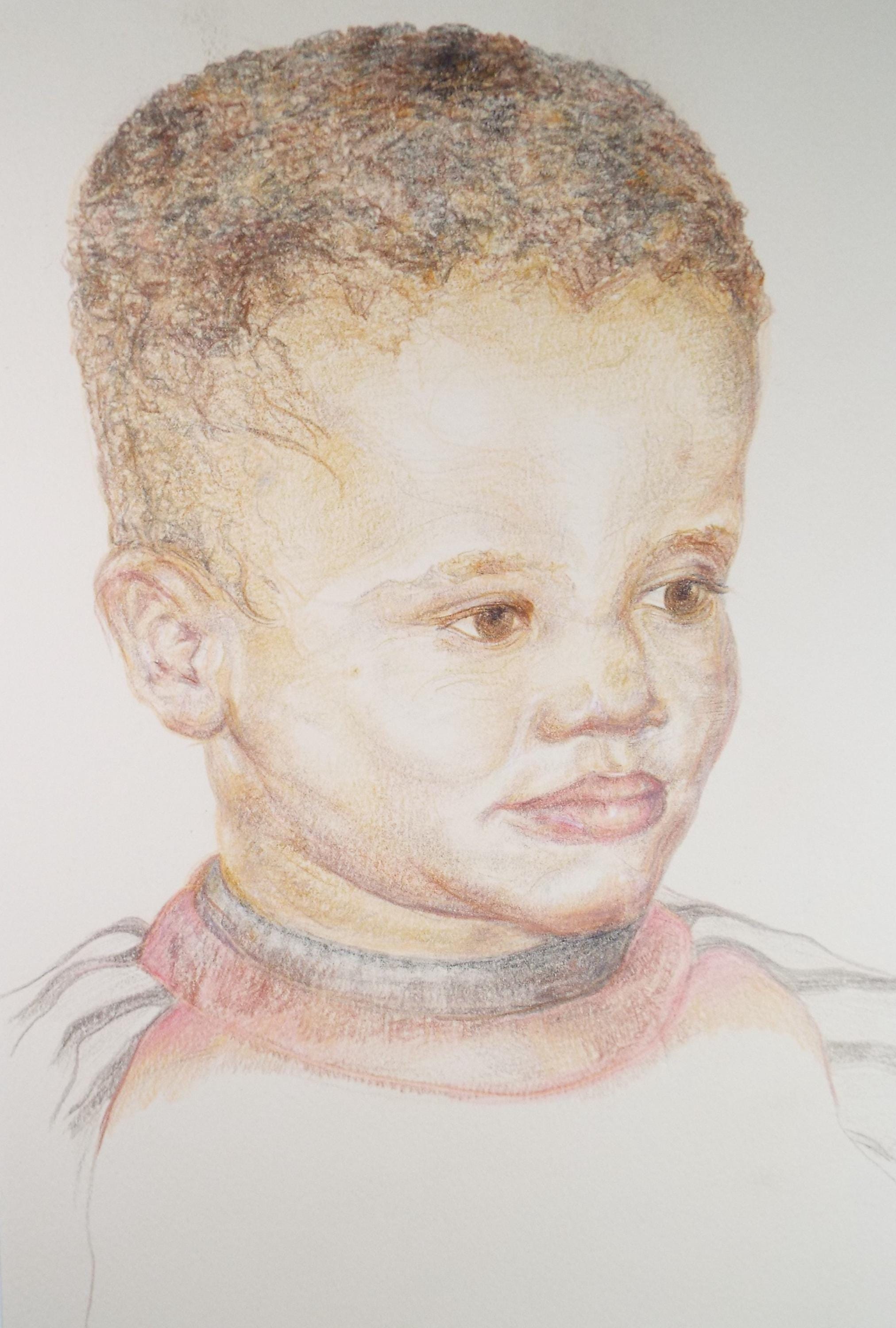 Original Pencil Sketch,'Portrait of a Young Boy', unknown Artist, Circa 1990's