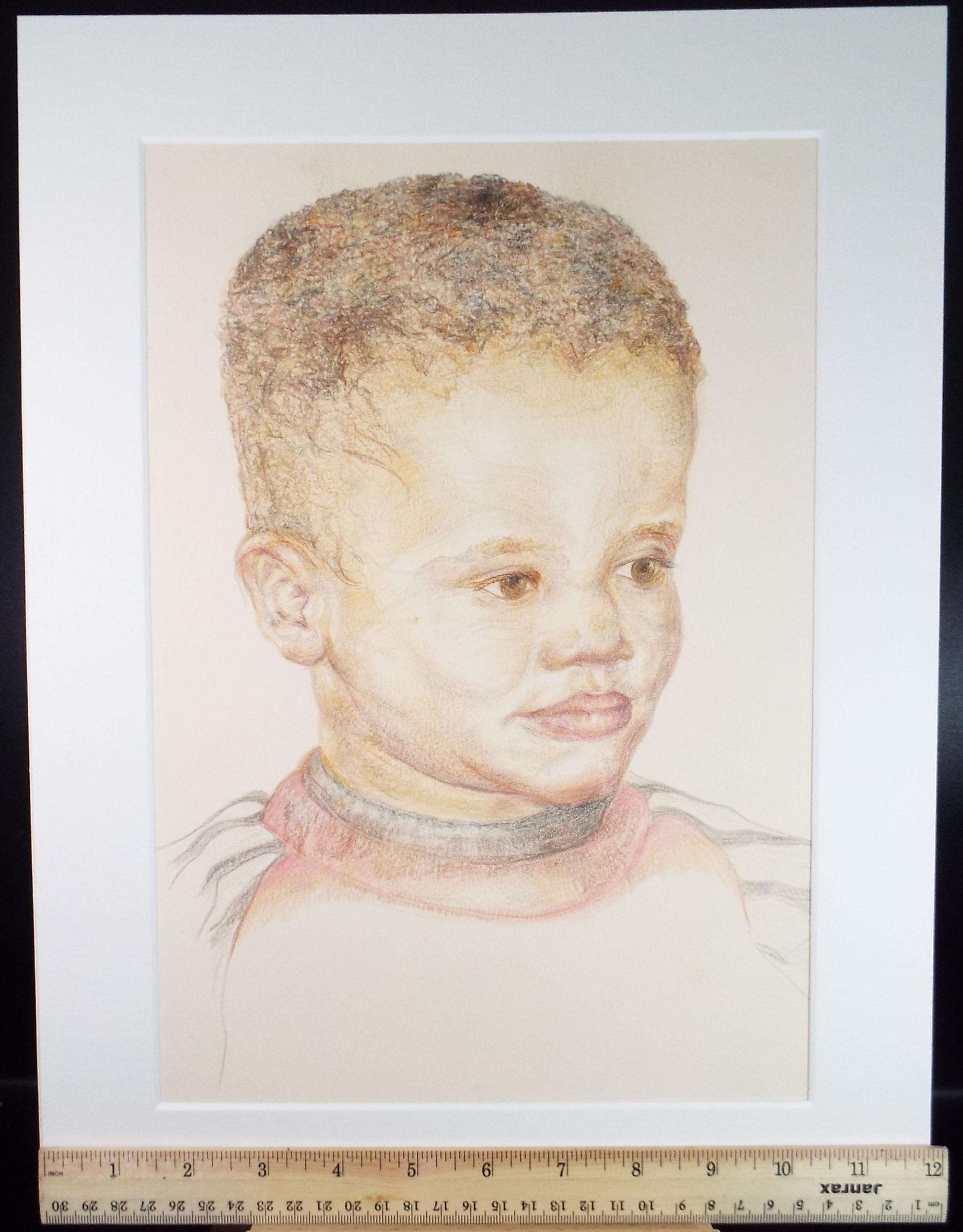 Original Pencil Sketch,'Portrait of a Young Boy', unknown Artist, Circa 1990's