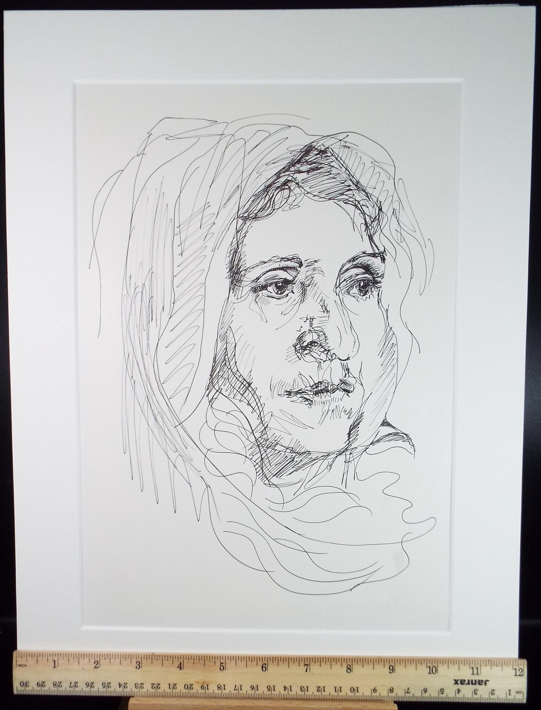 Original ink drawing, 'Portrait of a Woman', artist unknown, circa 1990's