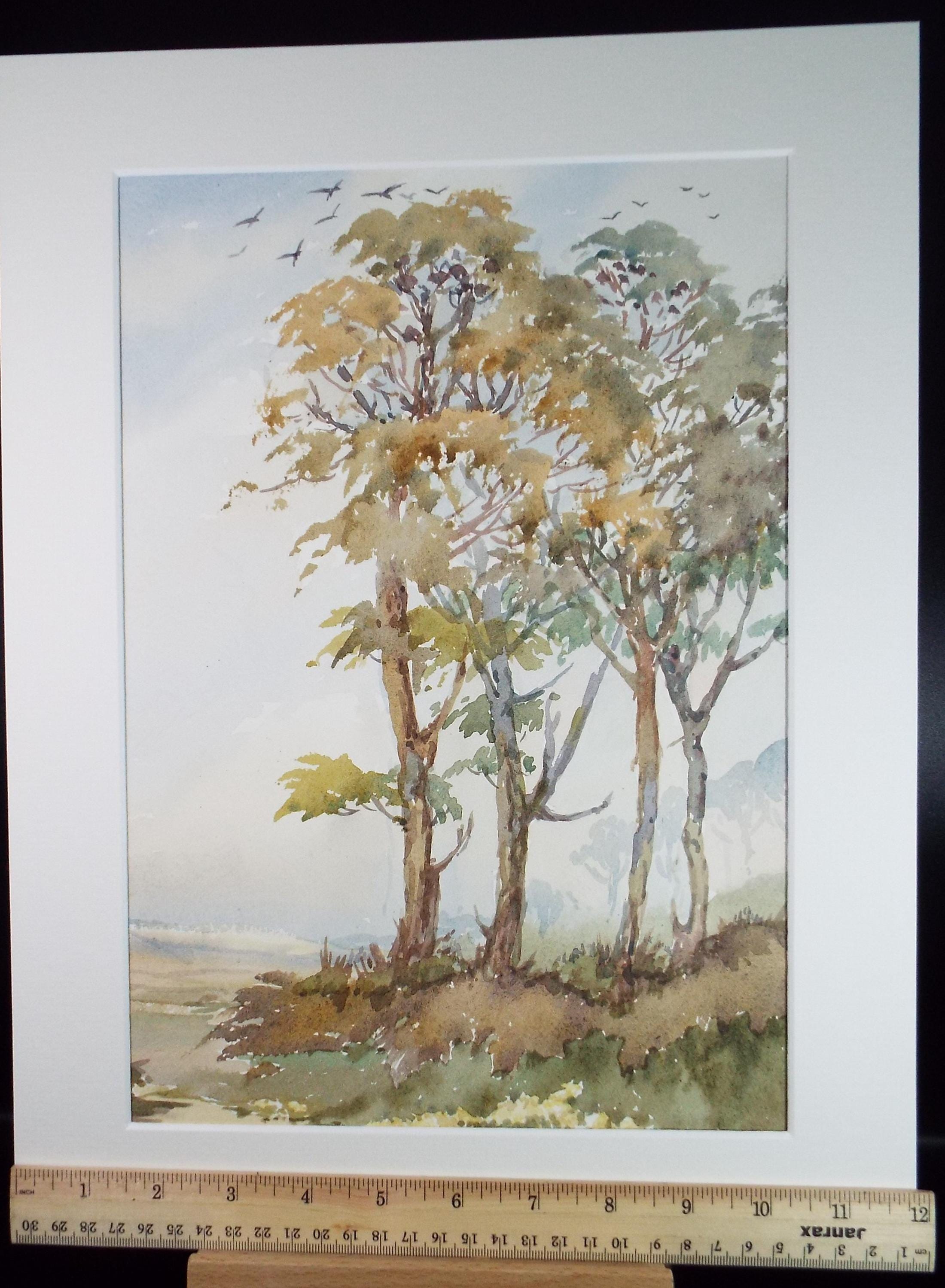 Original Watercolour, 'Stand of Trees', Gwen Rayner, c1970's