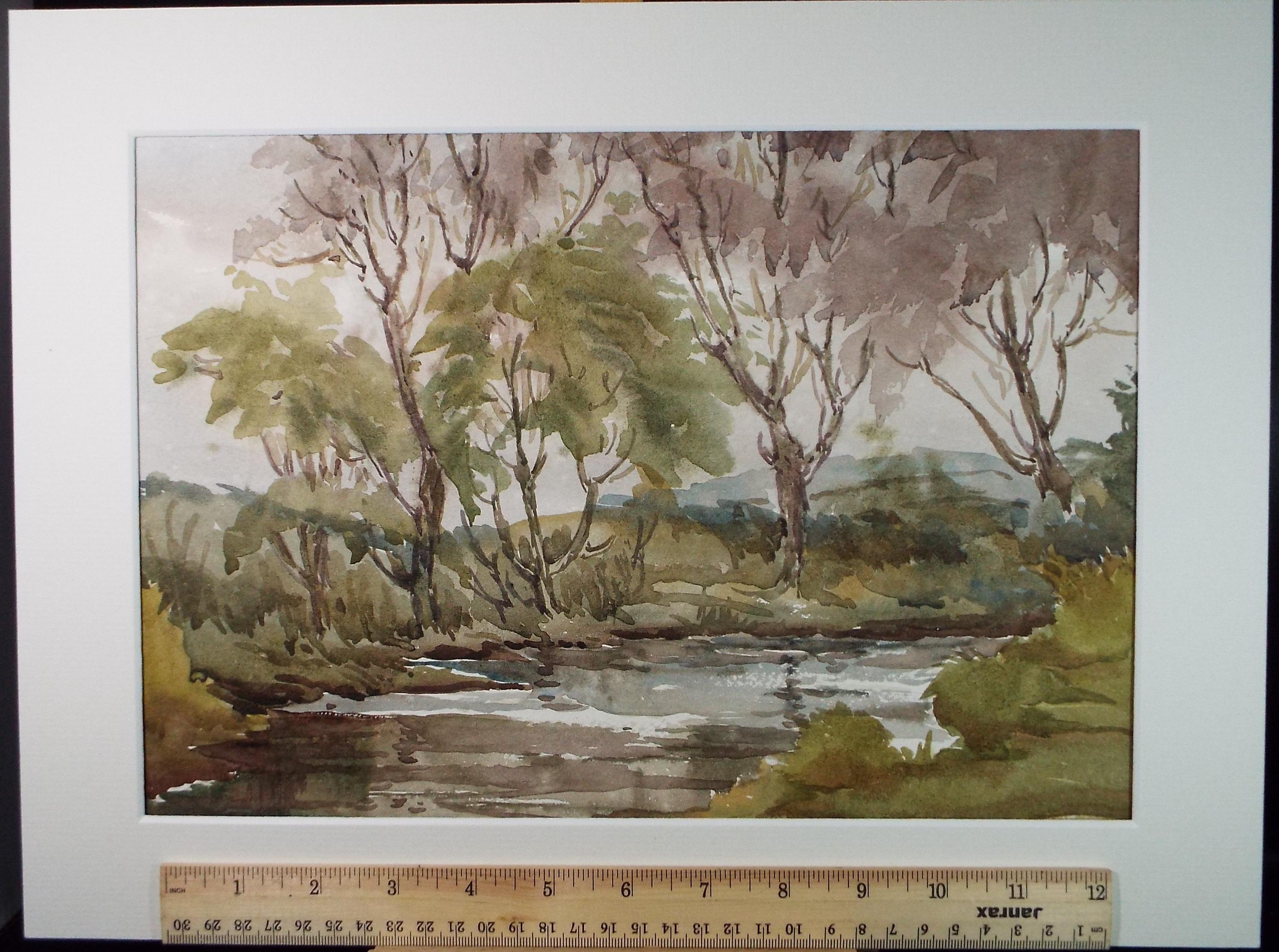 Original Watercolour, 'River Landscape ', Gwen Rayner, c1970's
