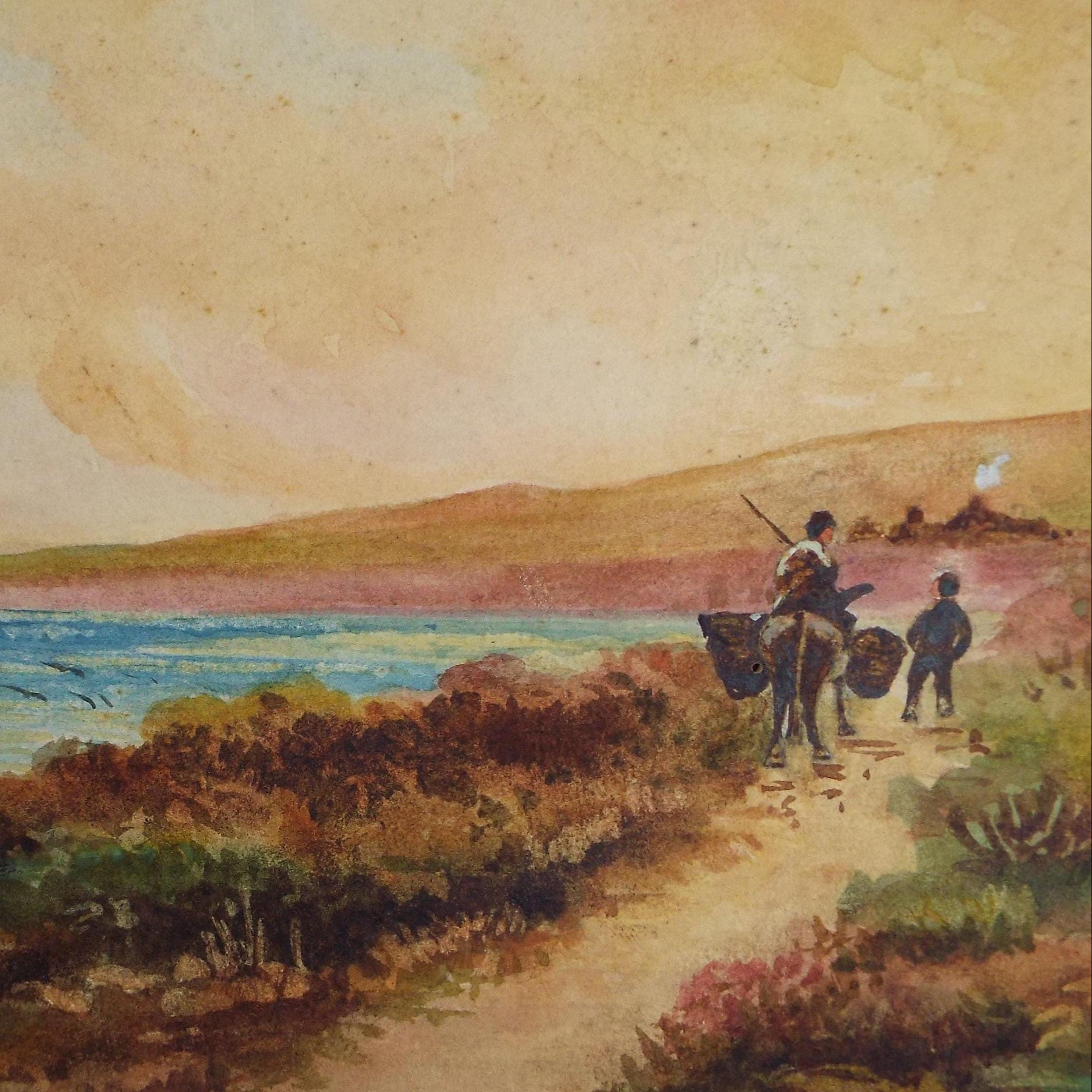 Original Watercolour, 'Packhorse on a Coastal Path', 1920's , unknown artist