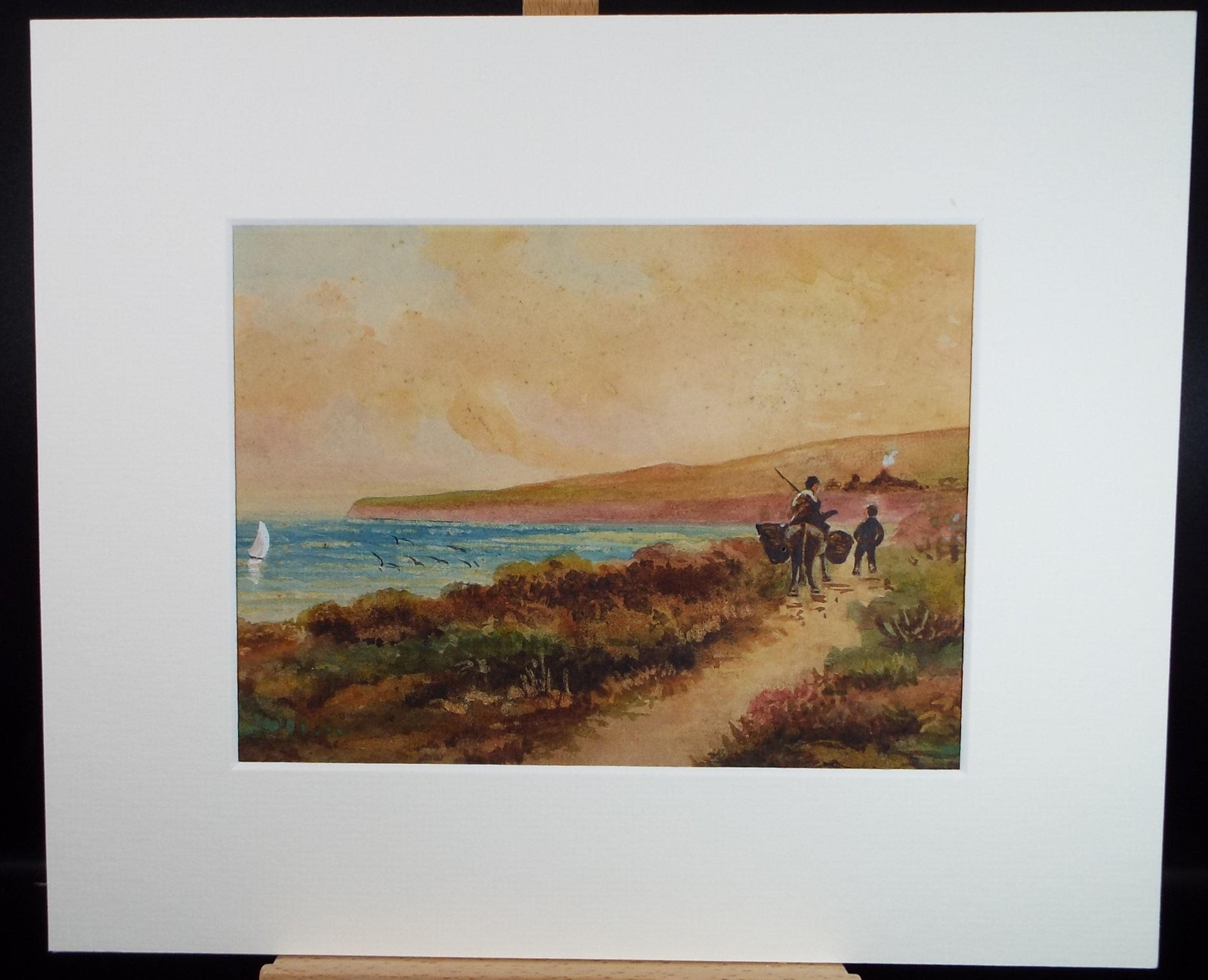 Original Watercolour, 'Packhorse on a Coastal Path', 1920's , unknown artist