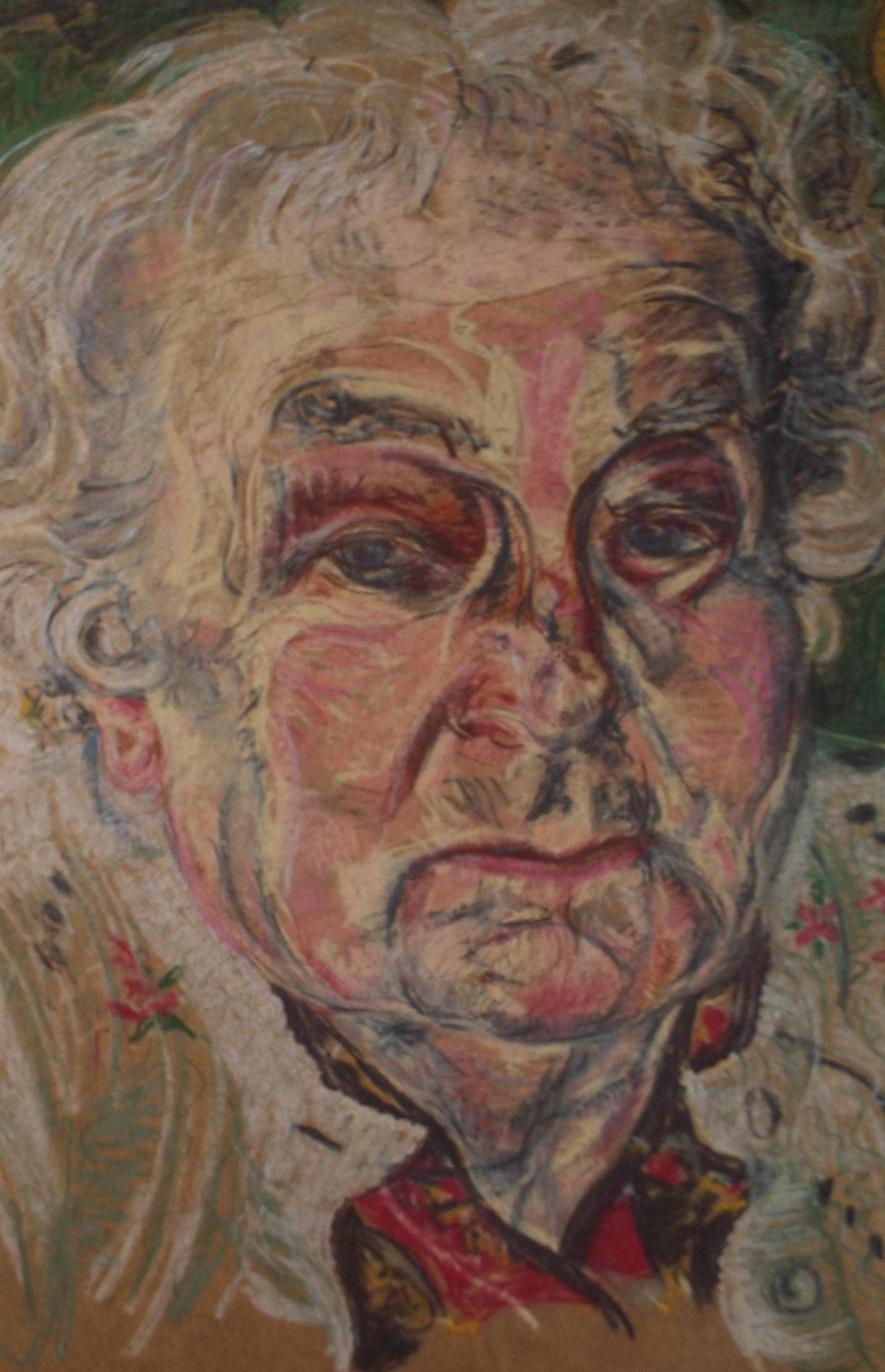 Original Pastel drawing on board, 'Study of an elderly woman', Artist Unknown, circa 1990's