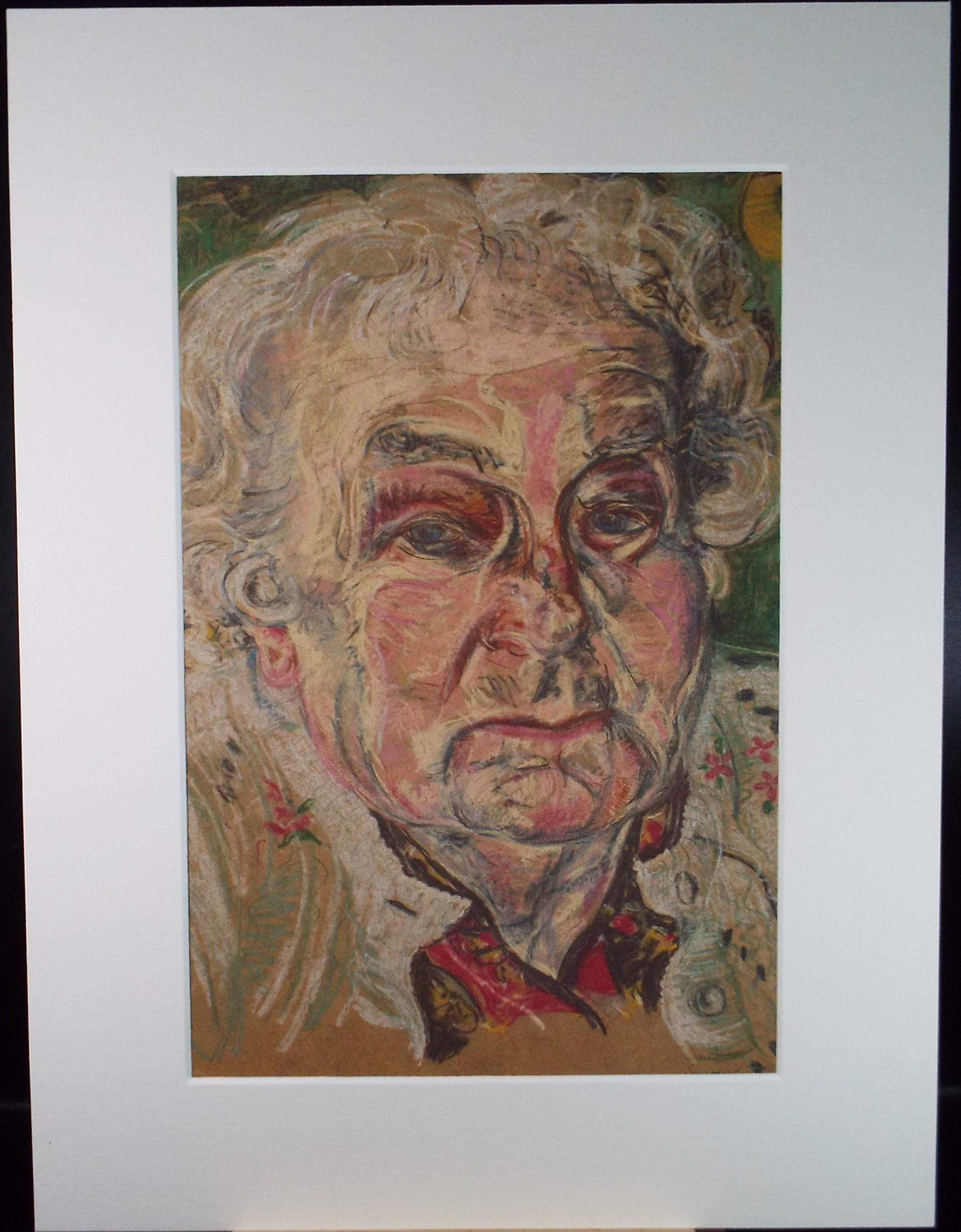 Original Pastel drawing on board, 'Study of an elderly woman', Artist Unknown, circa 1990's