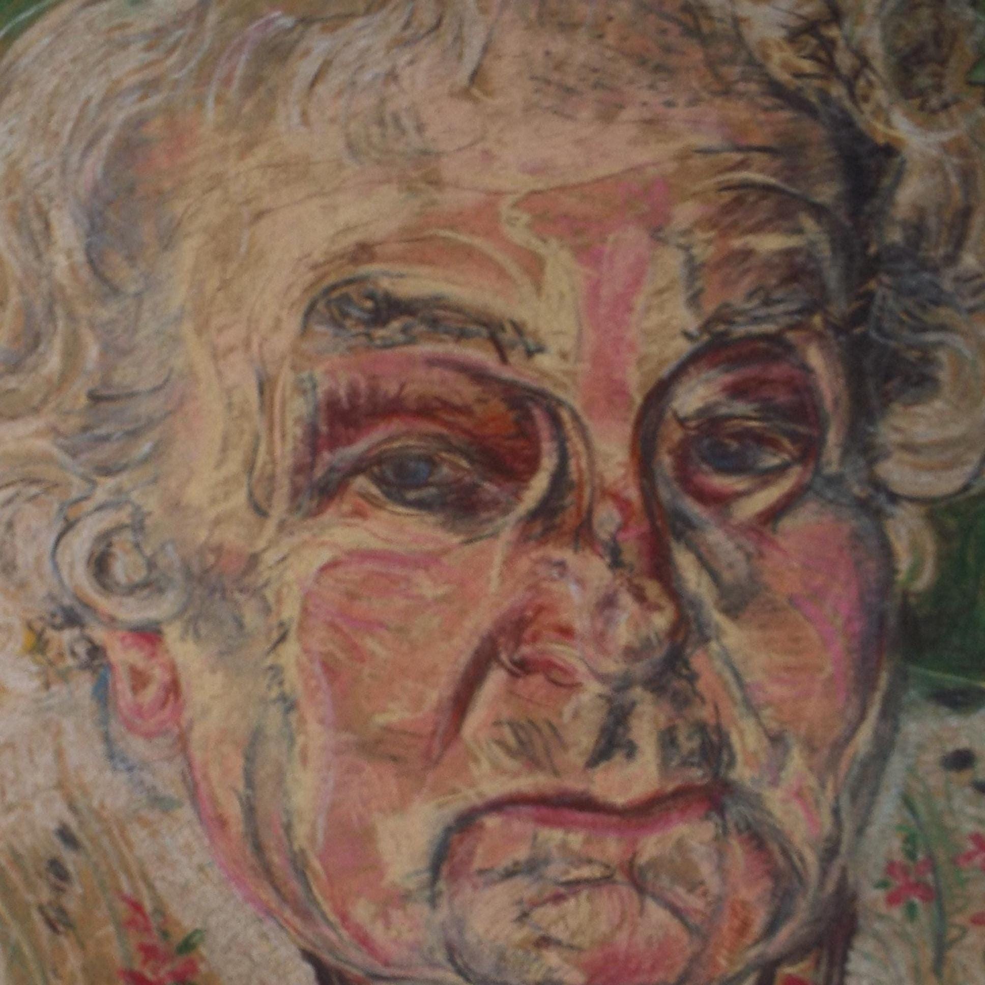 Original Pastel drawing on board, 'Study of an elderly woman', Artist Unknown, circa 1990's