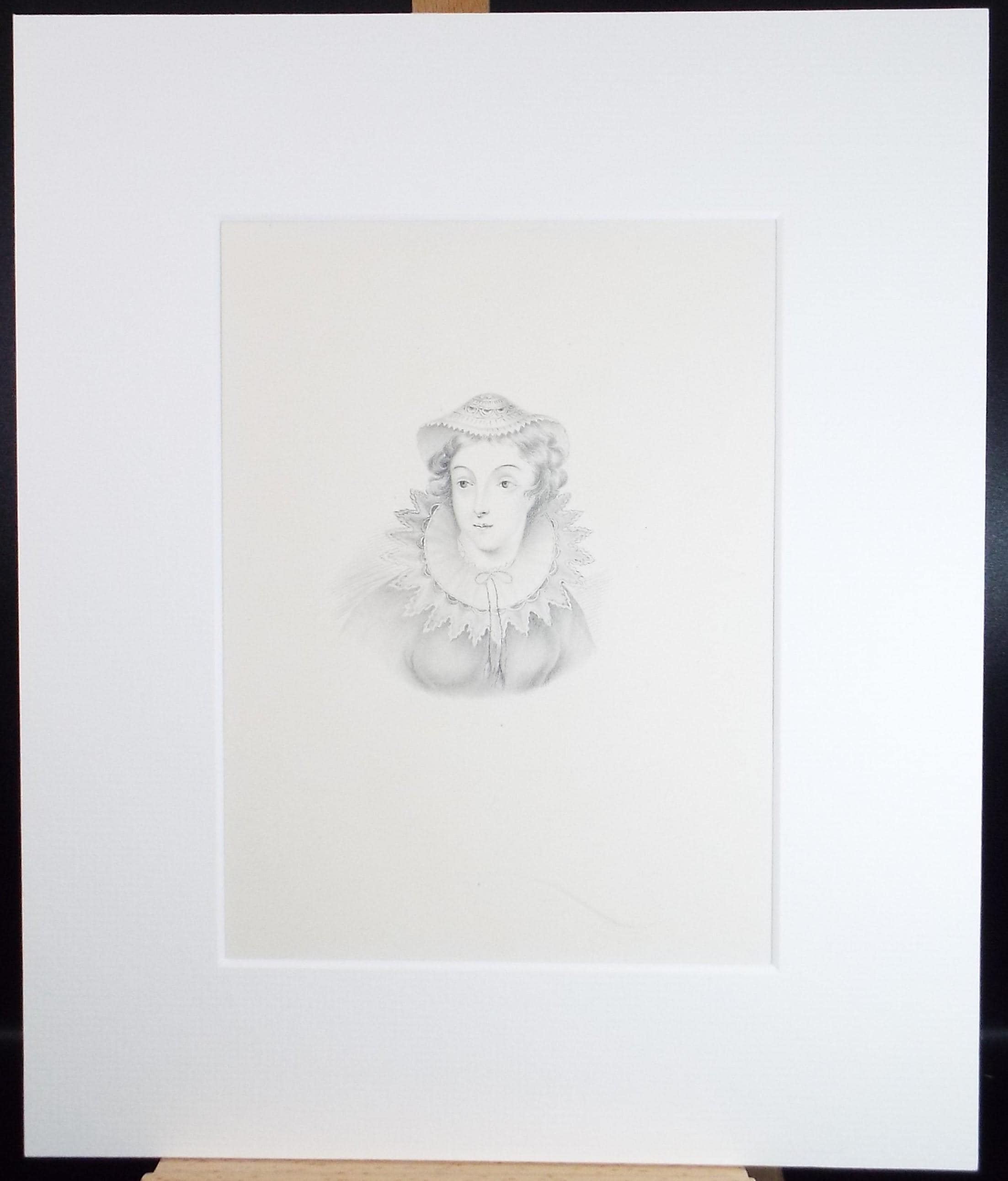 Original Pencil Drawing , 'Portrait of an Noblewoman', Mid 19th Century