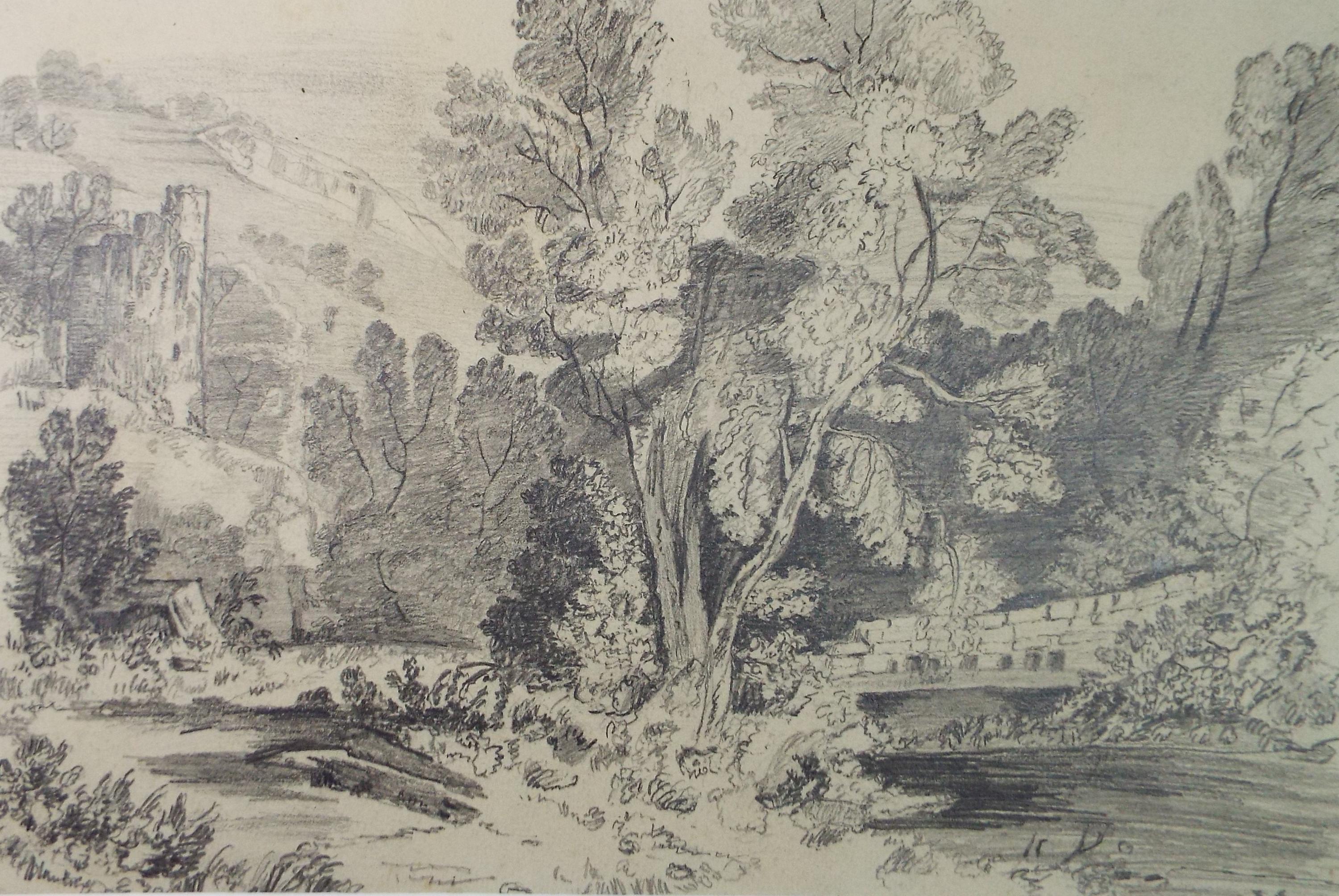 Pencil Drawing,' River Landscape', Mid 19th Century, Unknown Artist