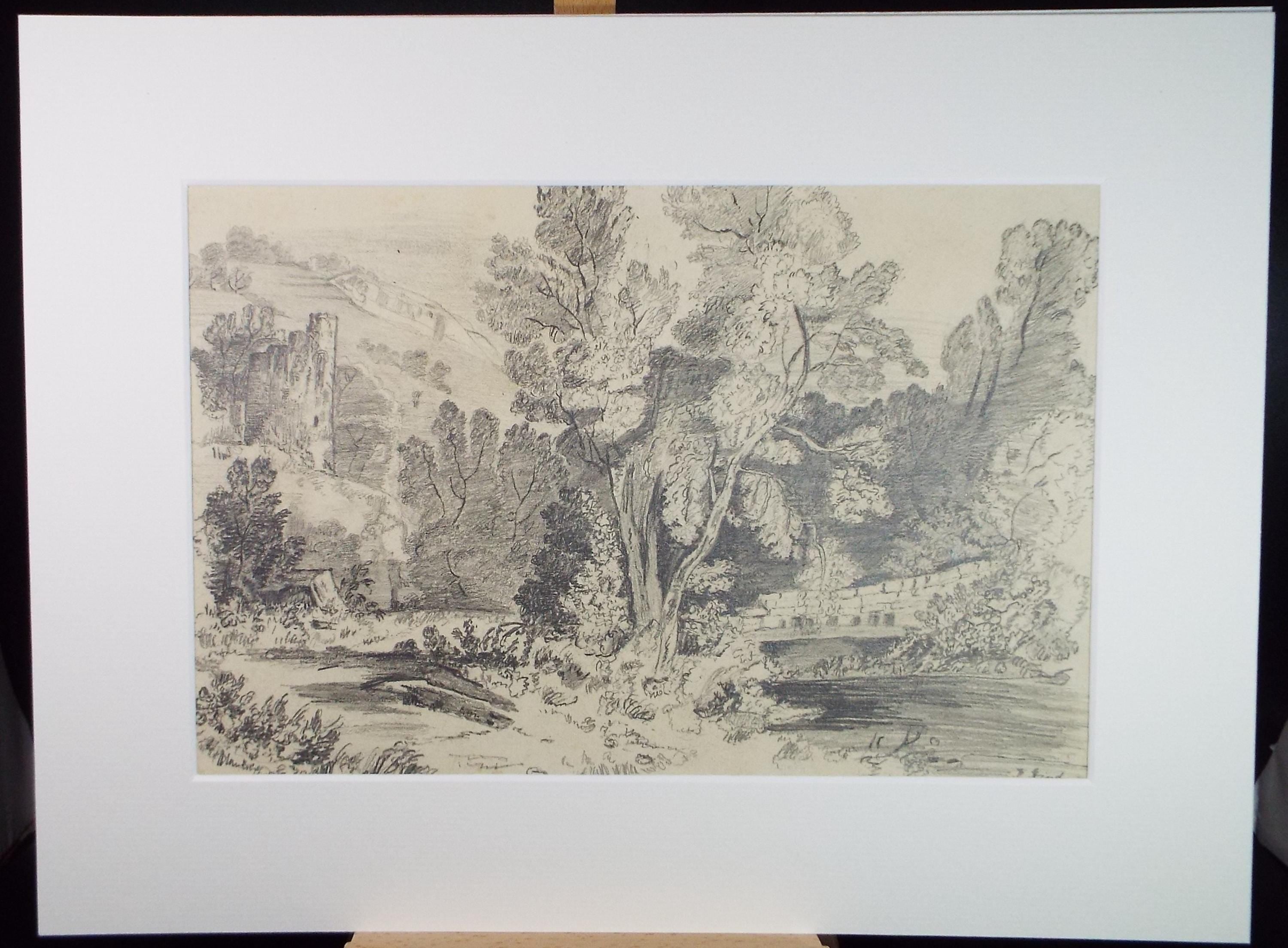 Pencil Drawing,' River Landscape', Mid 19th Century, Unknown Artist