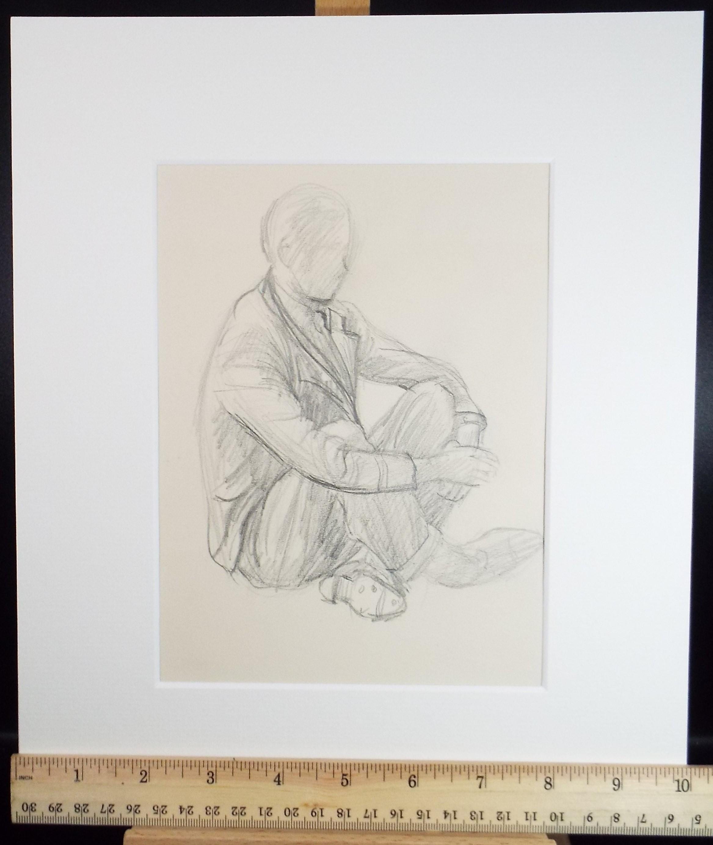 Original Pencil Drawing, 'Portrait of a seated Man', circa 1940's