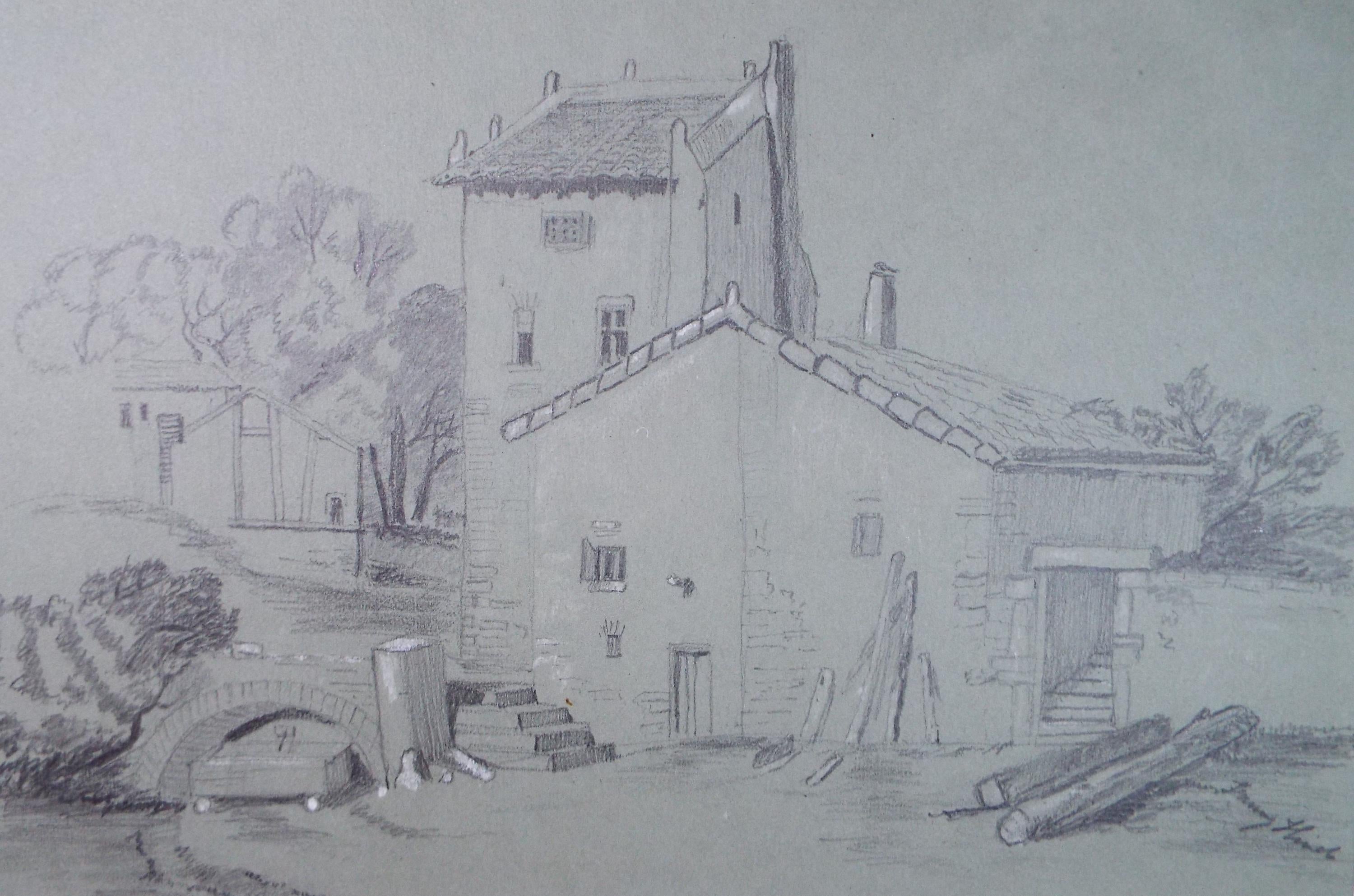 Pencil Drawing,'Farm Buildings', Mid 19th century, Unknown Artist