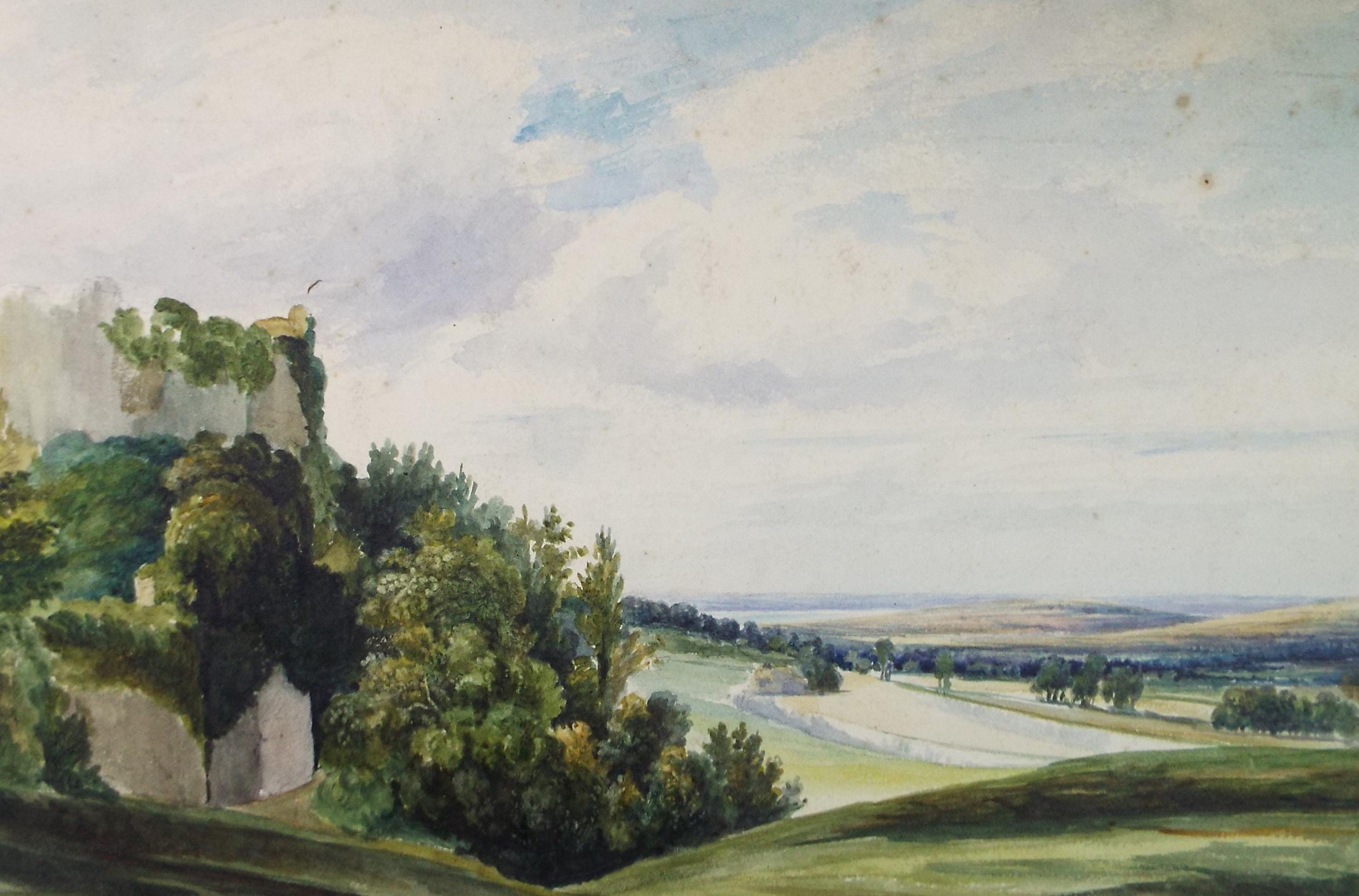 Original Watercolour Sketch, A View from the Hill, c1890, Unknown Artist