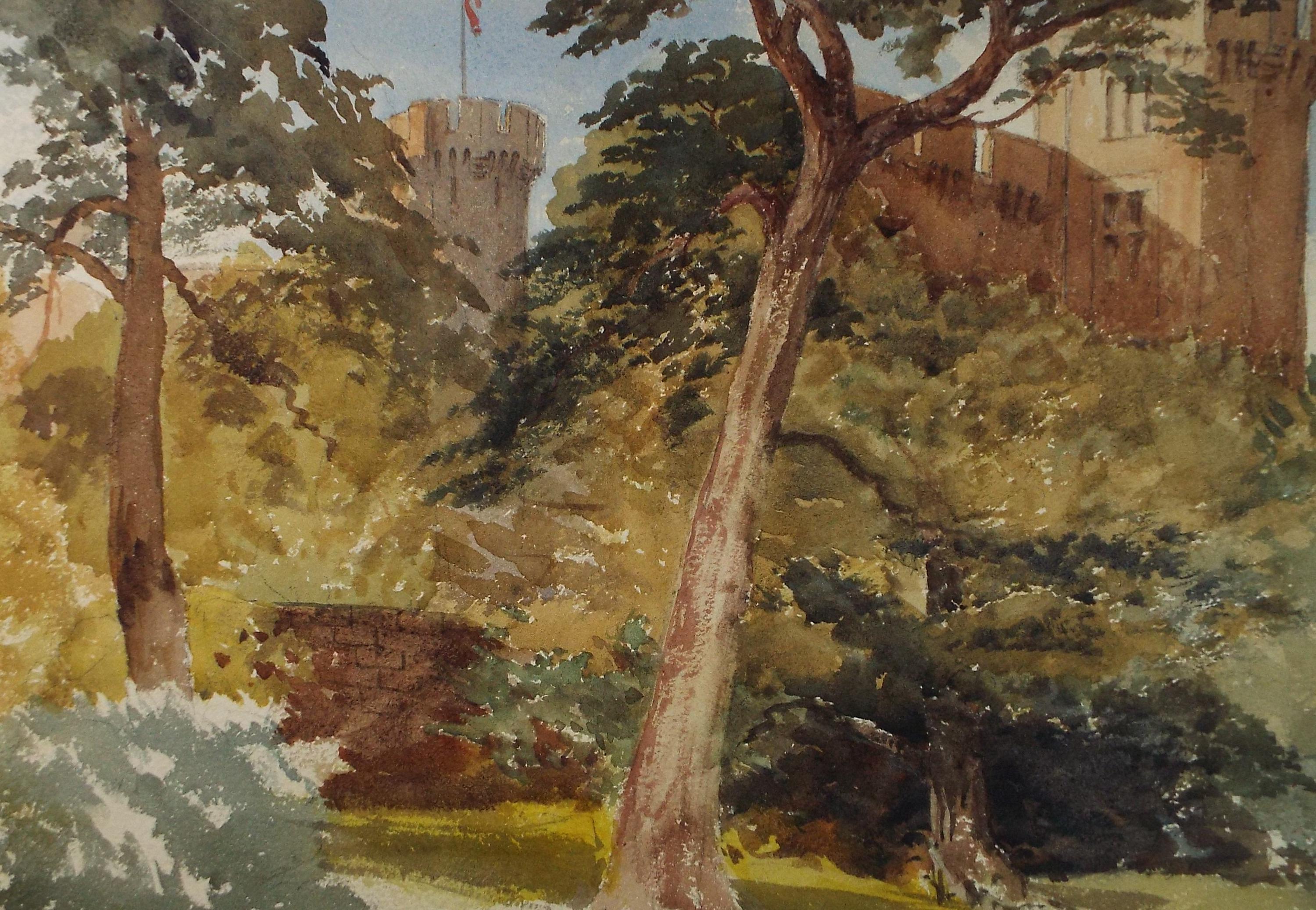Original Watercolour, 'Castle in the Trees', Late 19th Century, Artist Unknown