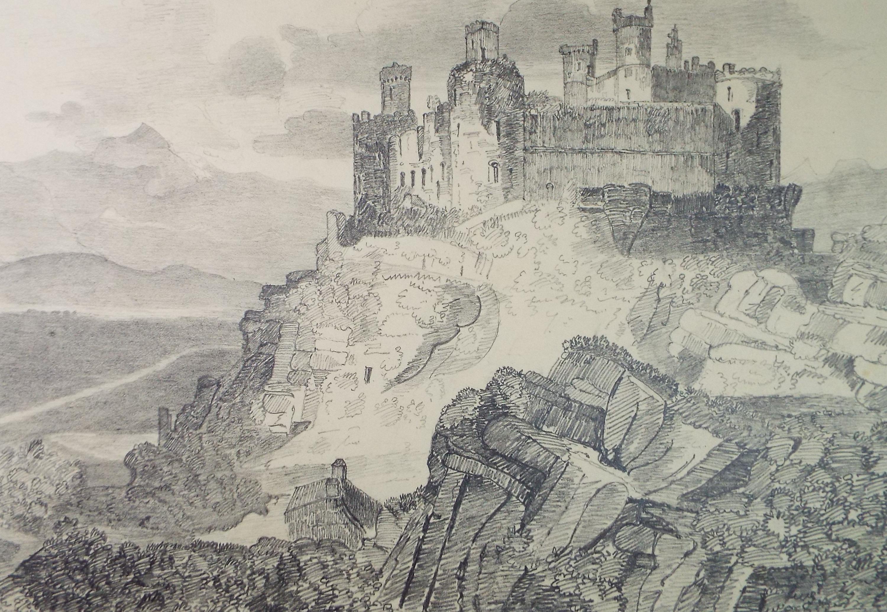 Pencil Drawing,'Castle', Late 19th century, Unknown Artist