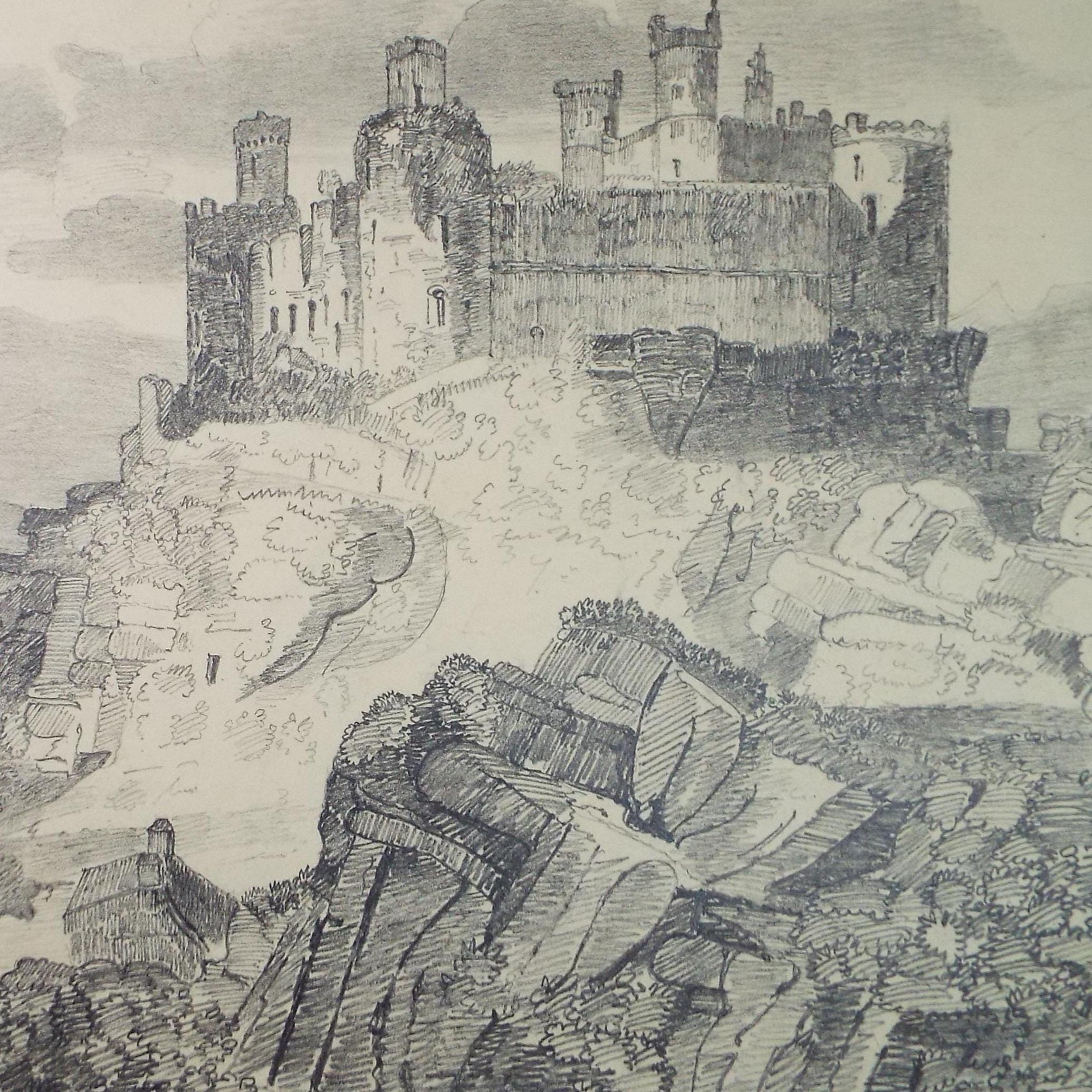 Pencil Drawing,'Castle', Late 19th century, Unknown Artist