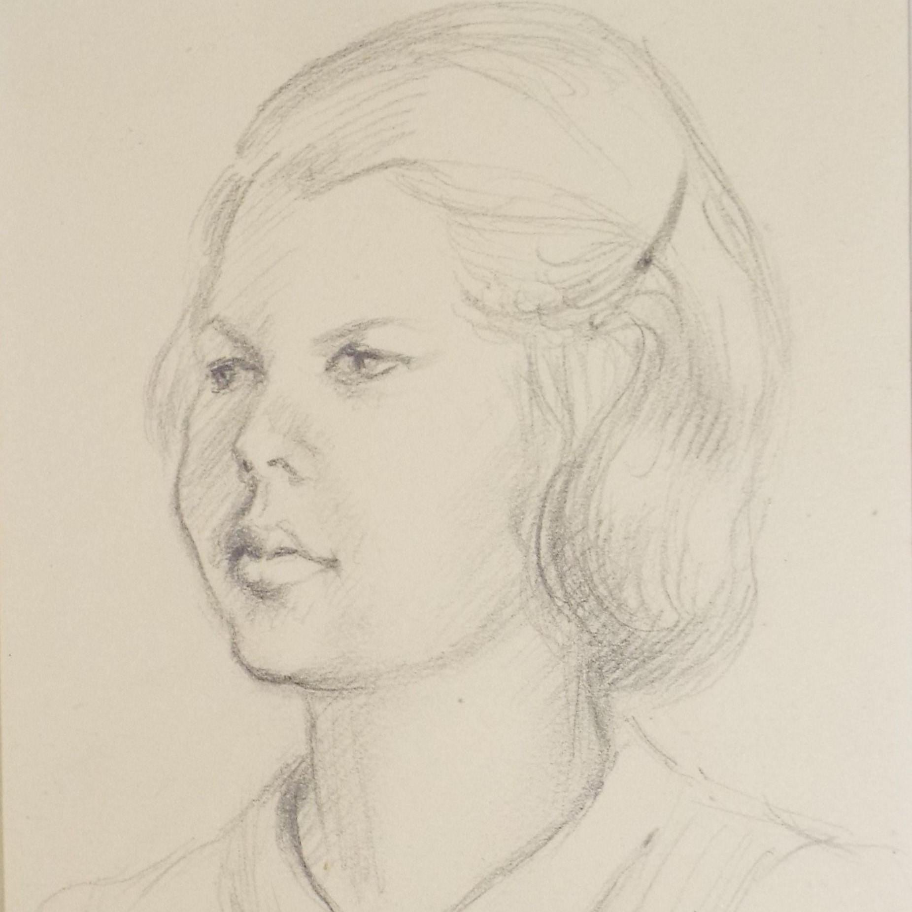 Original Pencil Sketch,'Study of a Girl', Circa 1940's