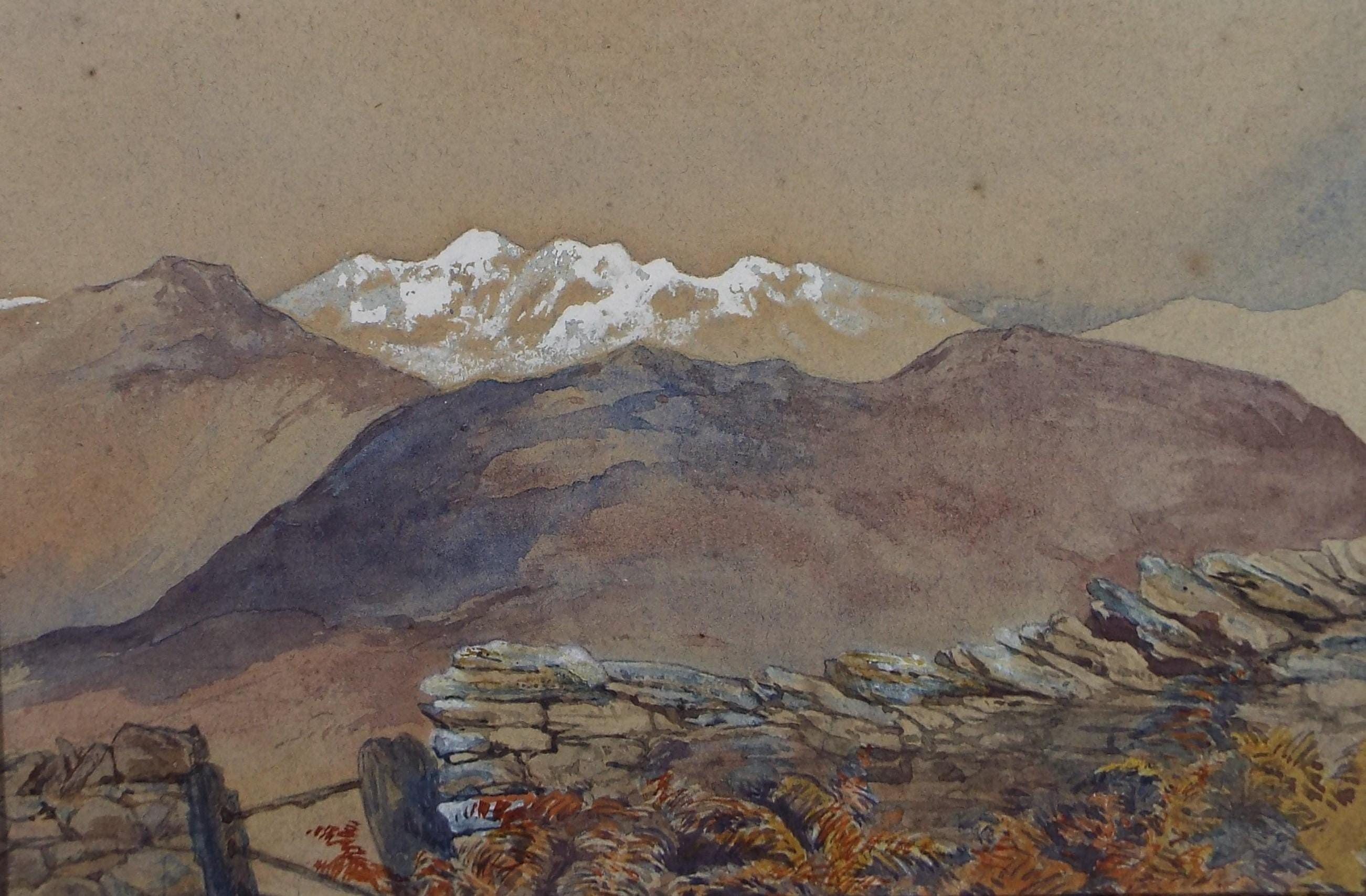 Original Watercolour, 'Landscape with snow covered Mountain', Late 19th Century