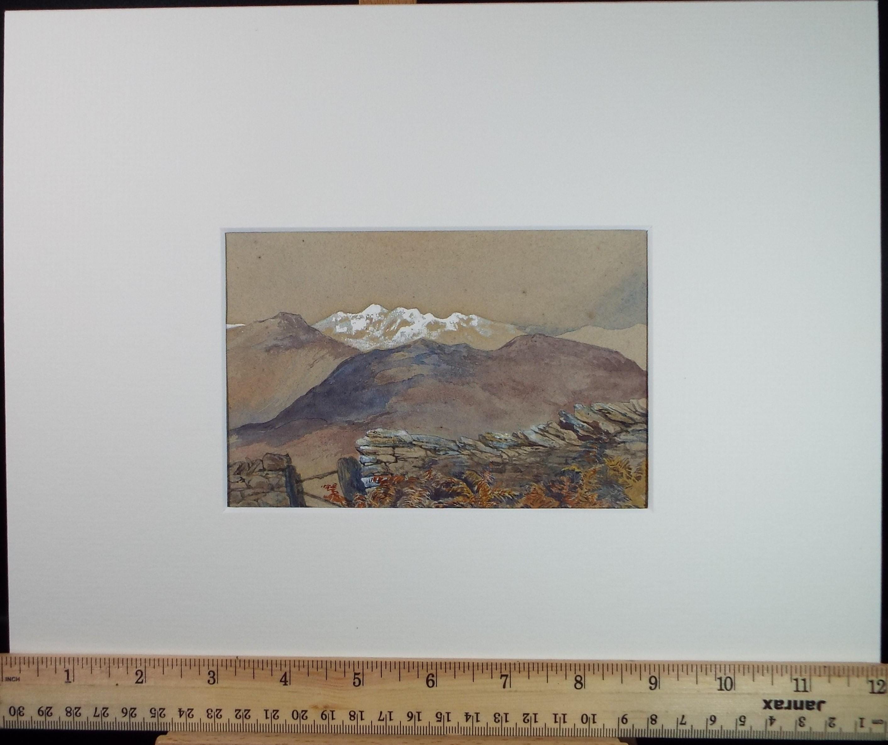 Original Watercolour, 'Landscape with snow covered Mountain', Late 19th Century