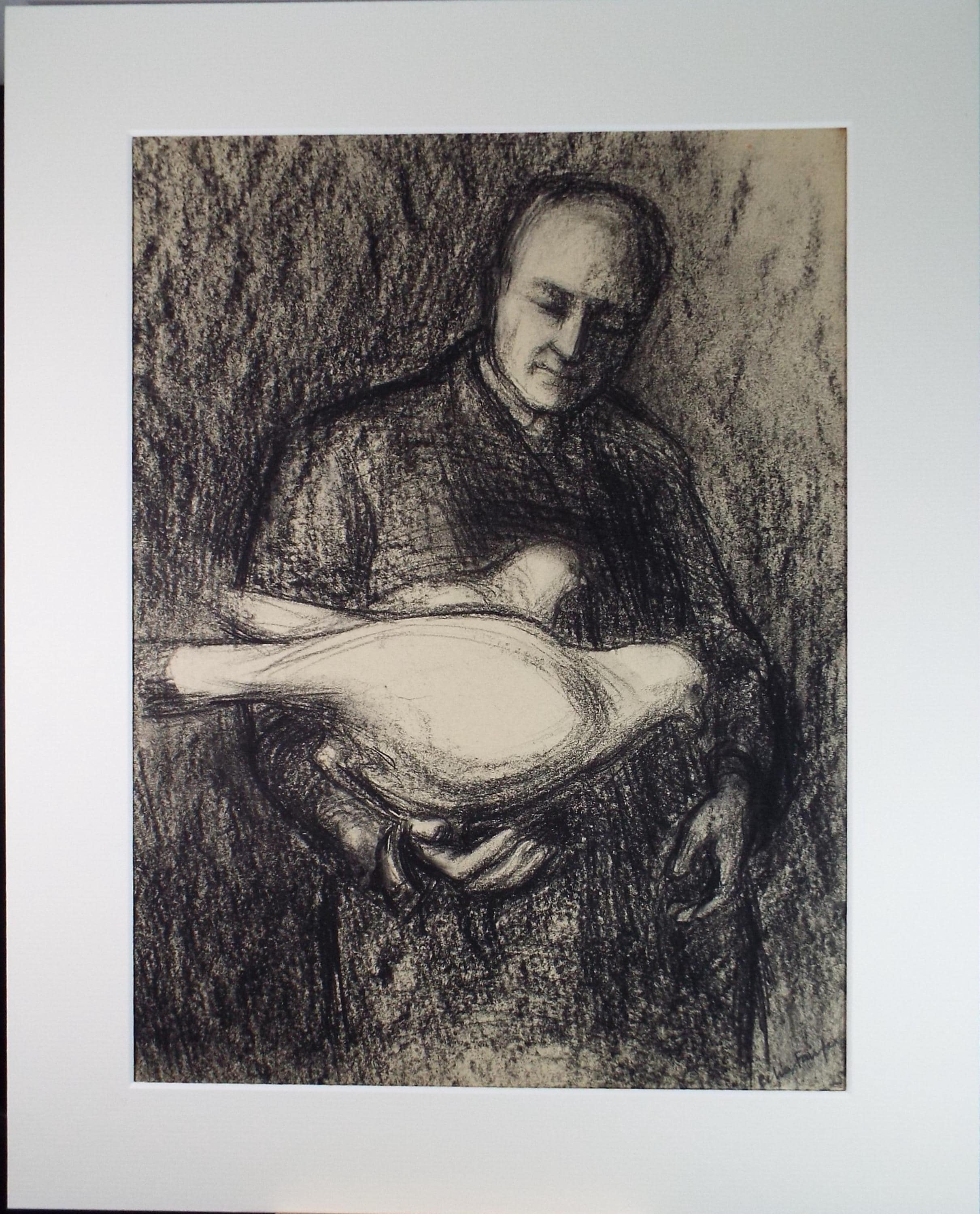 Original Pastel Drawing, 'Figure with Doves', Celia Fairfax, Circa 1950's