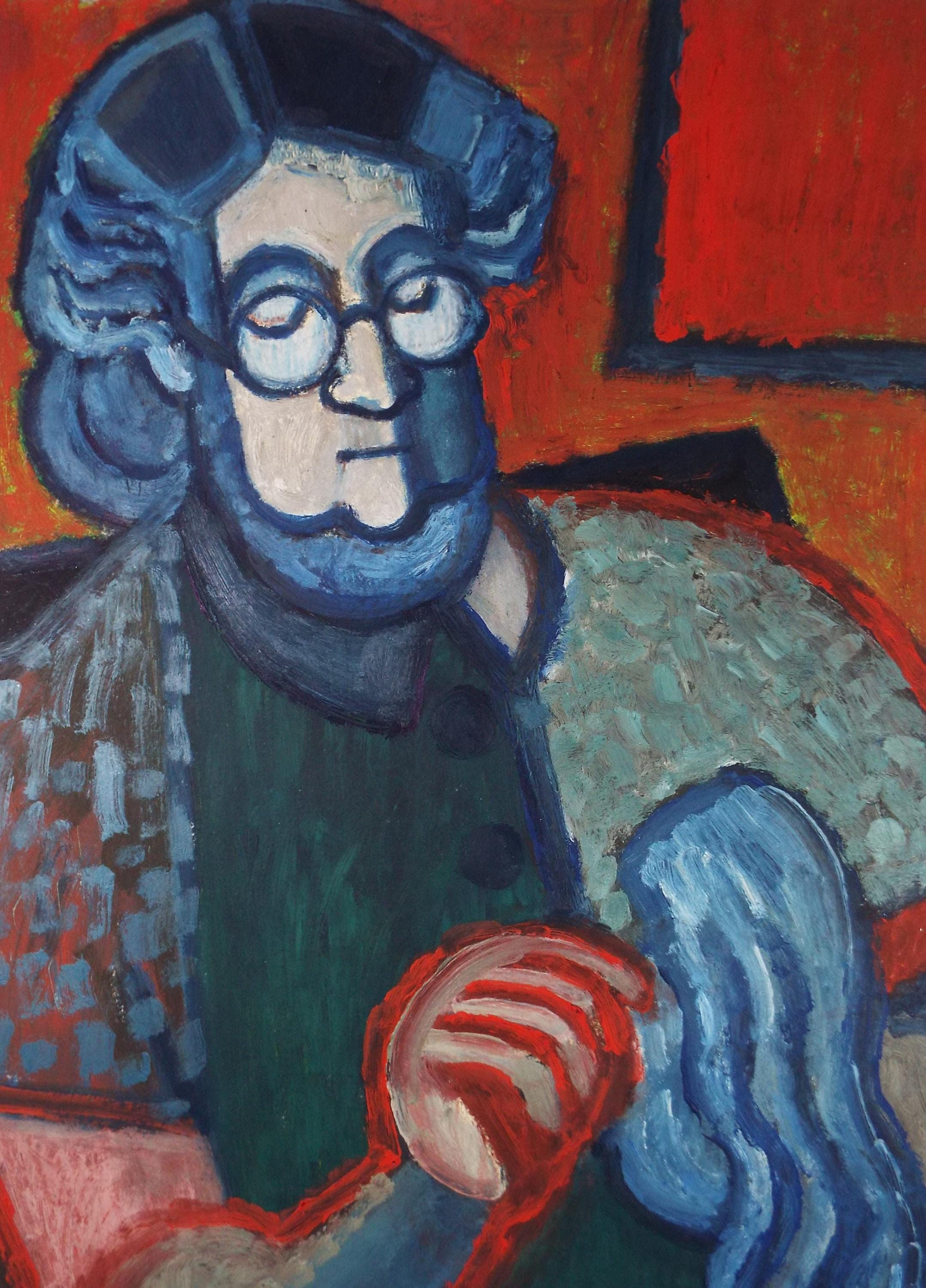 Original Watercolour & Gouache, 'Granny Knitting', Circa 1970's