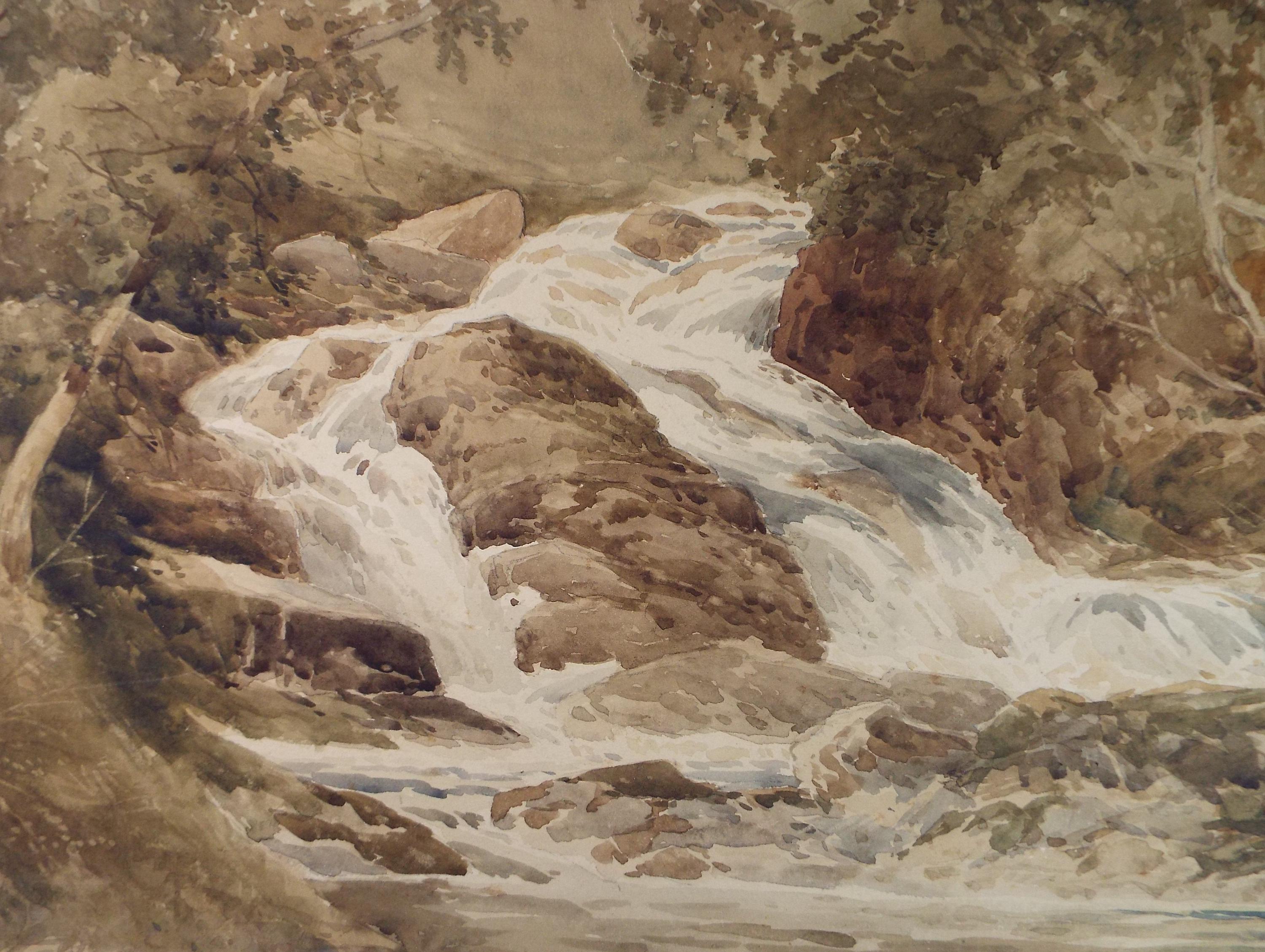Original Watercolour, 'Waterfall', N Pope, Late 19th Century