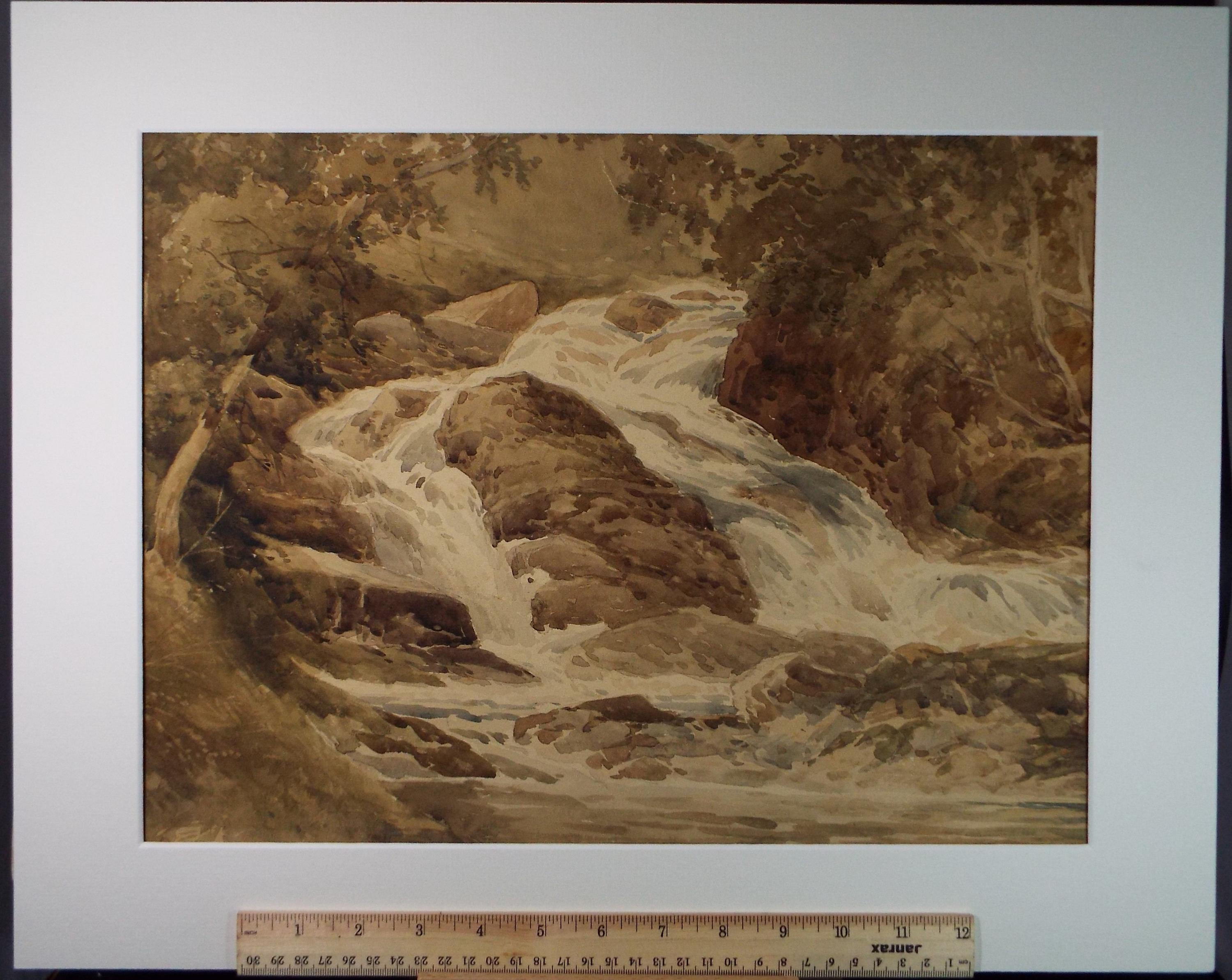 Original Watercolour, 'Waterfall', N Pope, Late 19th Century