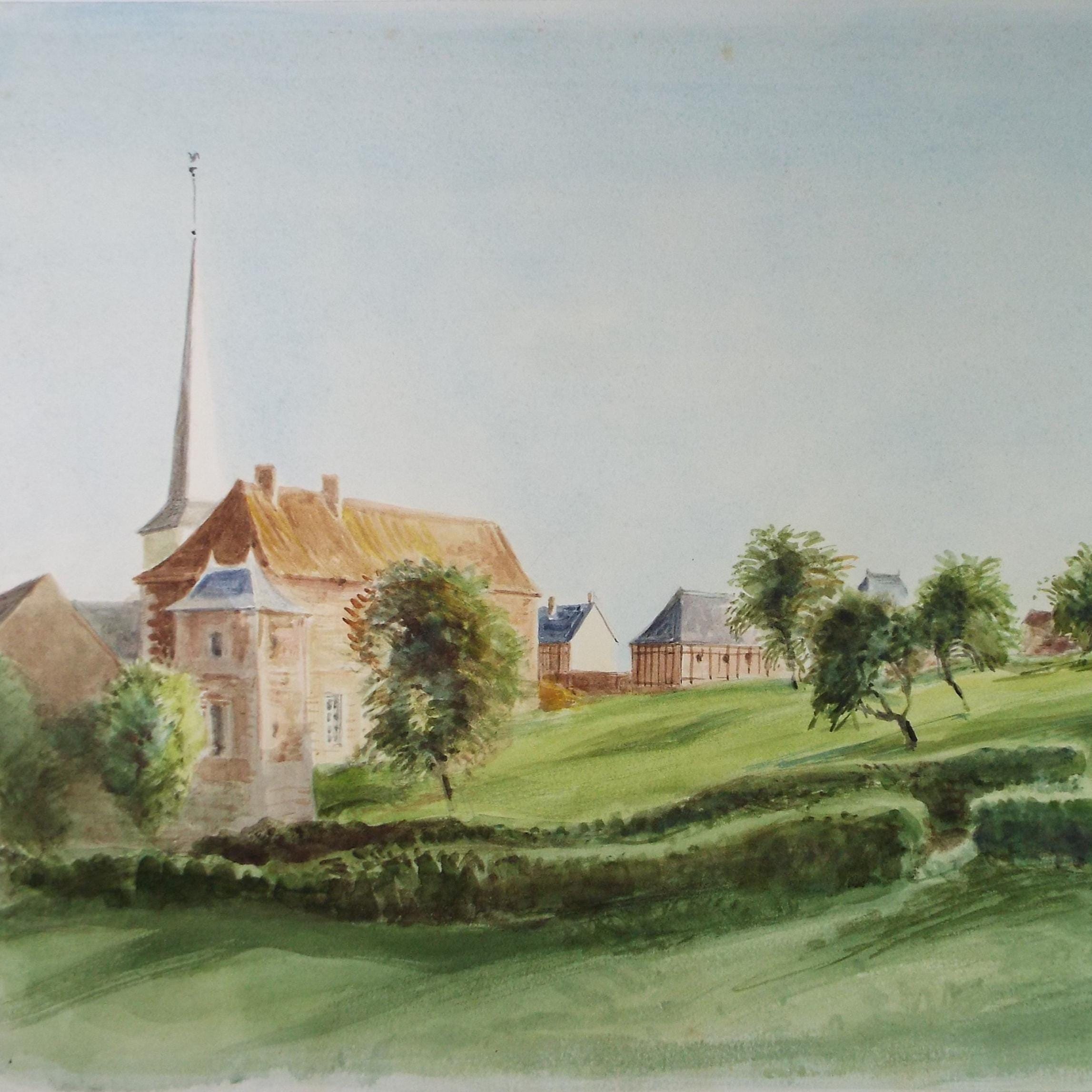 Original Watercolour drawing, 'French Hamlet', Unknown Artist, circa 1960's