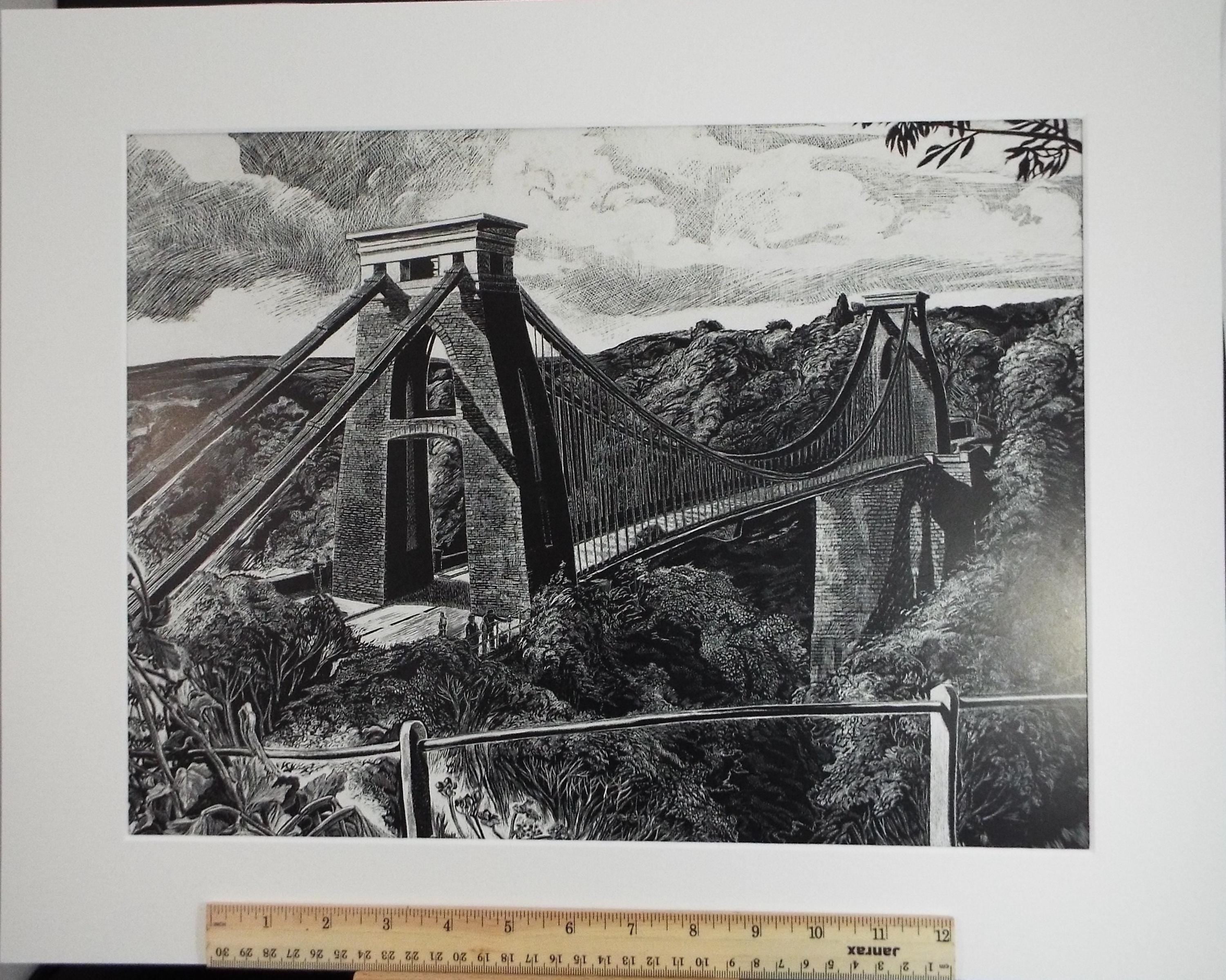 Original Scraperboard & ink , 'Clifton Suspension Bridge', Lorraine Abraham
