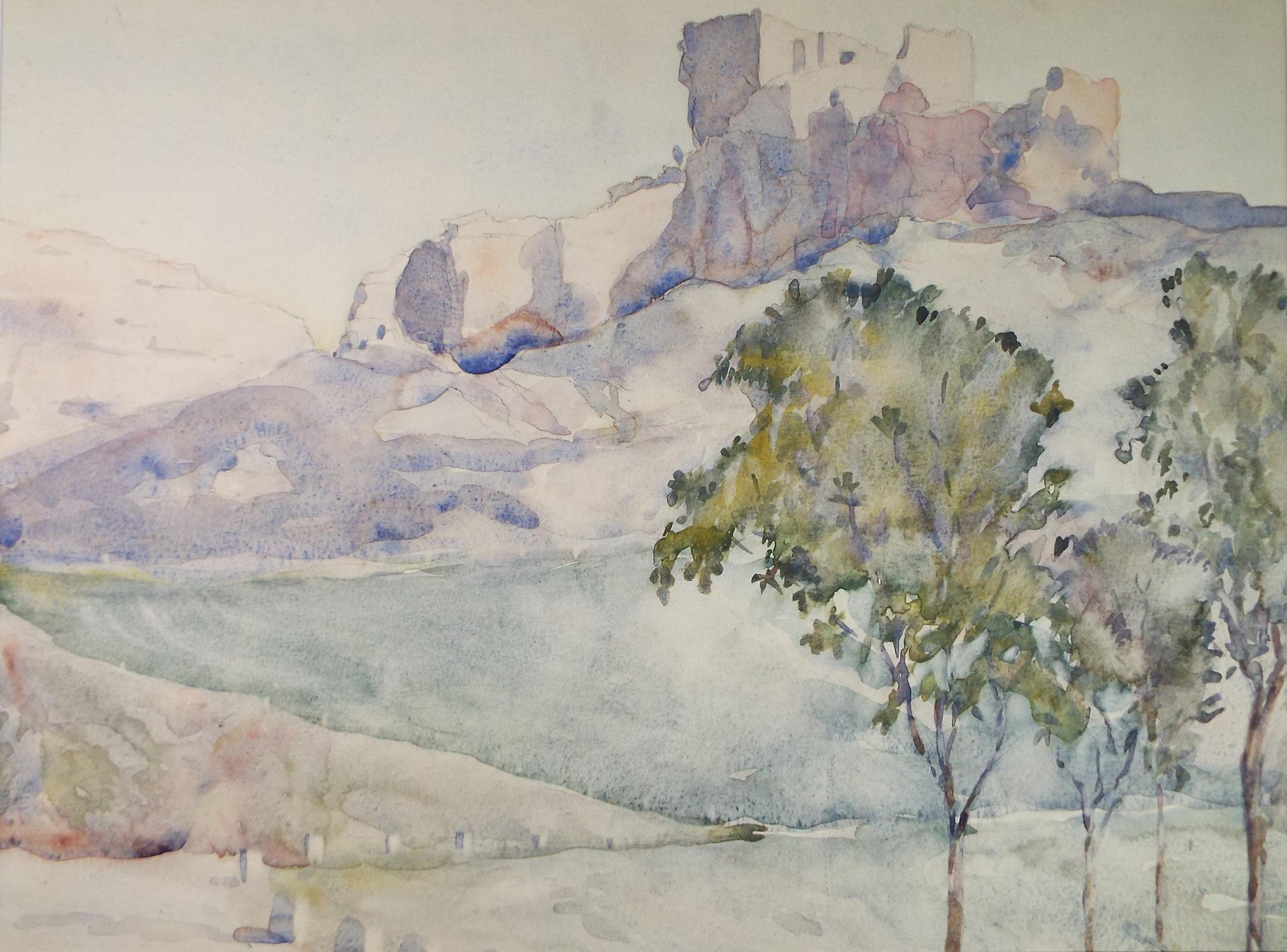 Original Watercolour, 'Les Baux', Unknown Artist, Dated 1921