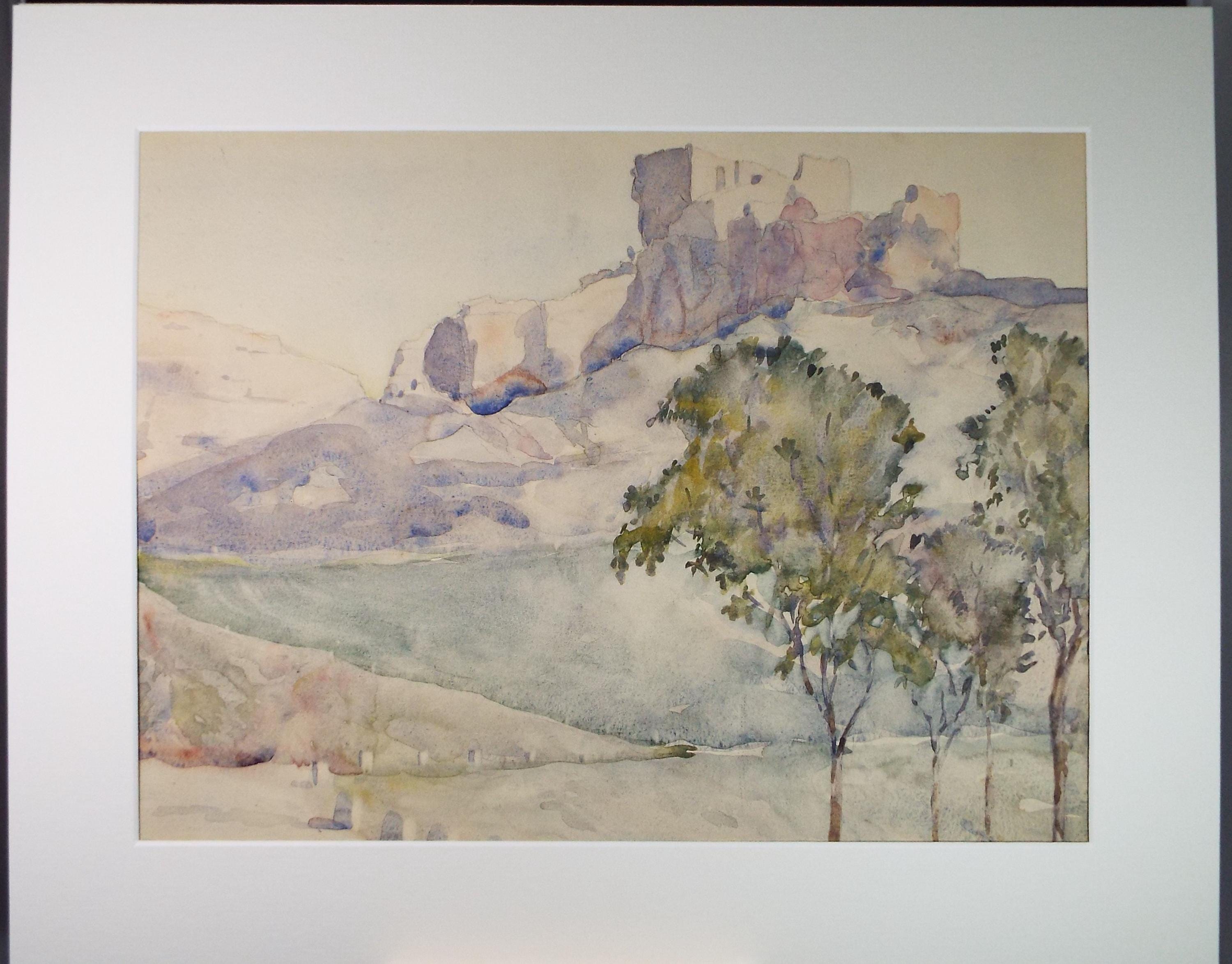 Original Watercolour, 'Les Baux', Unknown Artist, Dated 1921