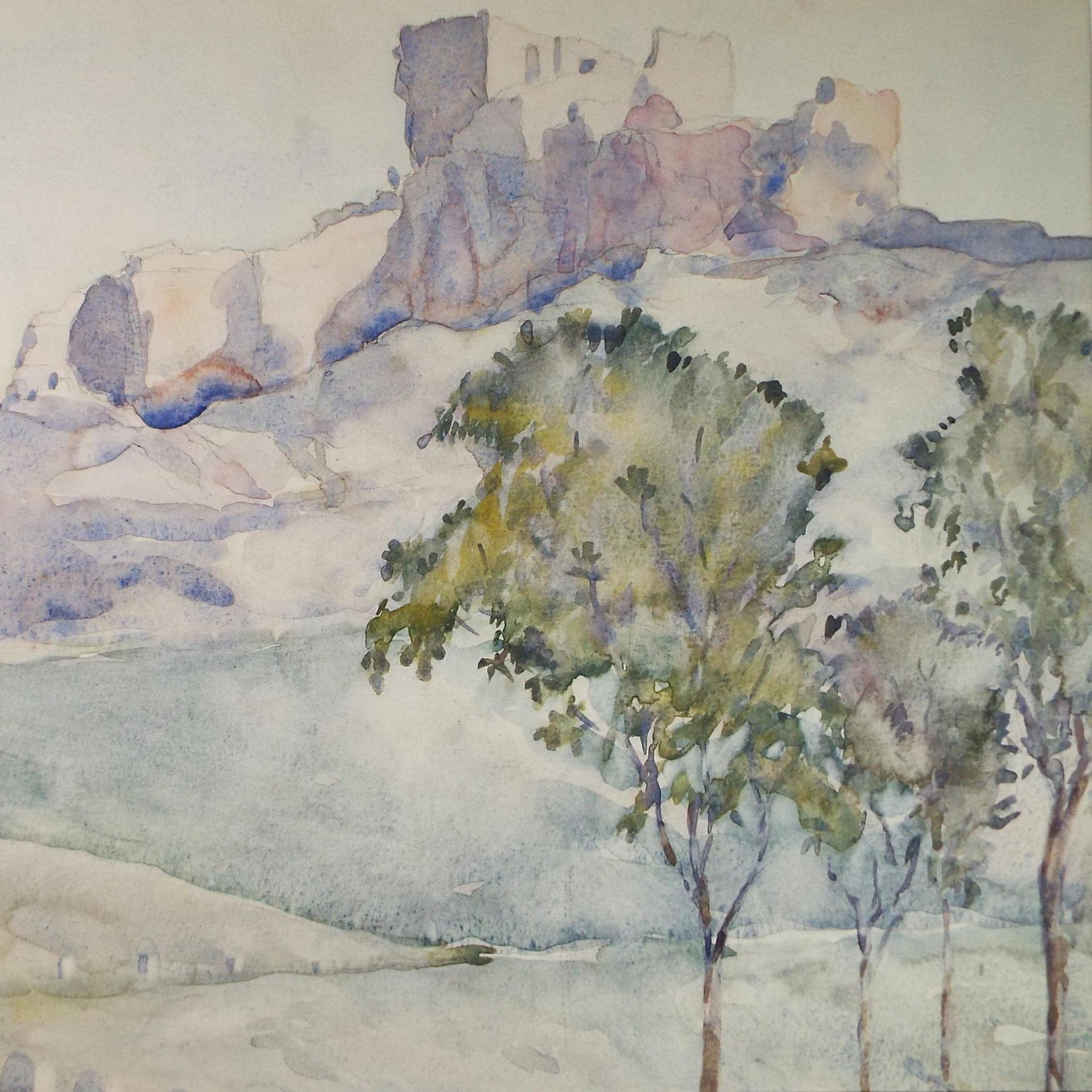 Original Watercolour, 'Les Baux', Unknown Artist, Dated 1921