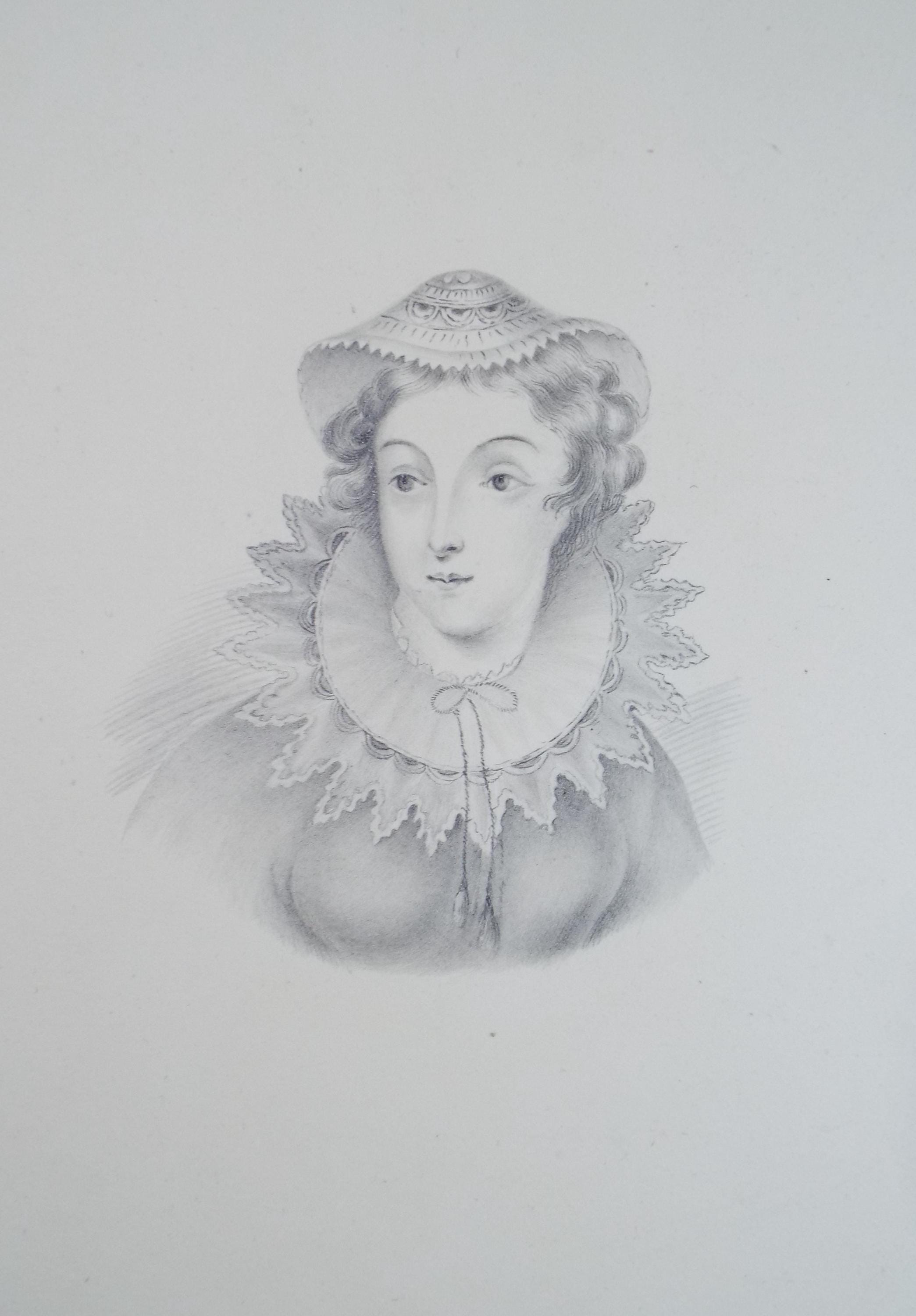 Original Pencil Drawing , 'Portrait of an Noblewoman', Mid 19th Century