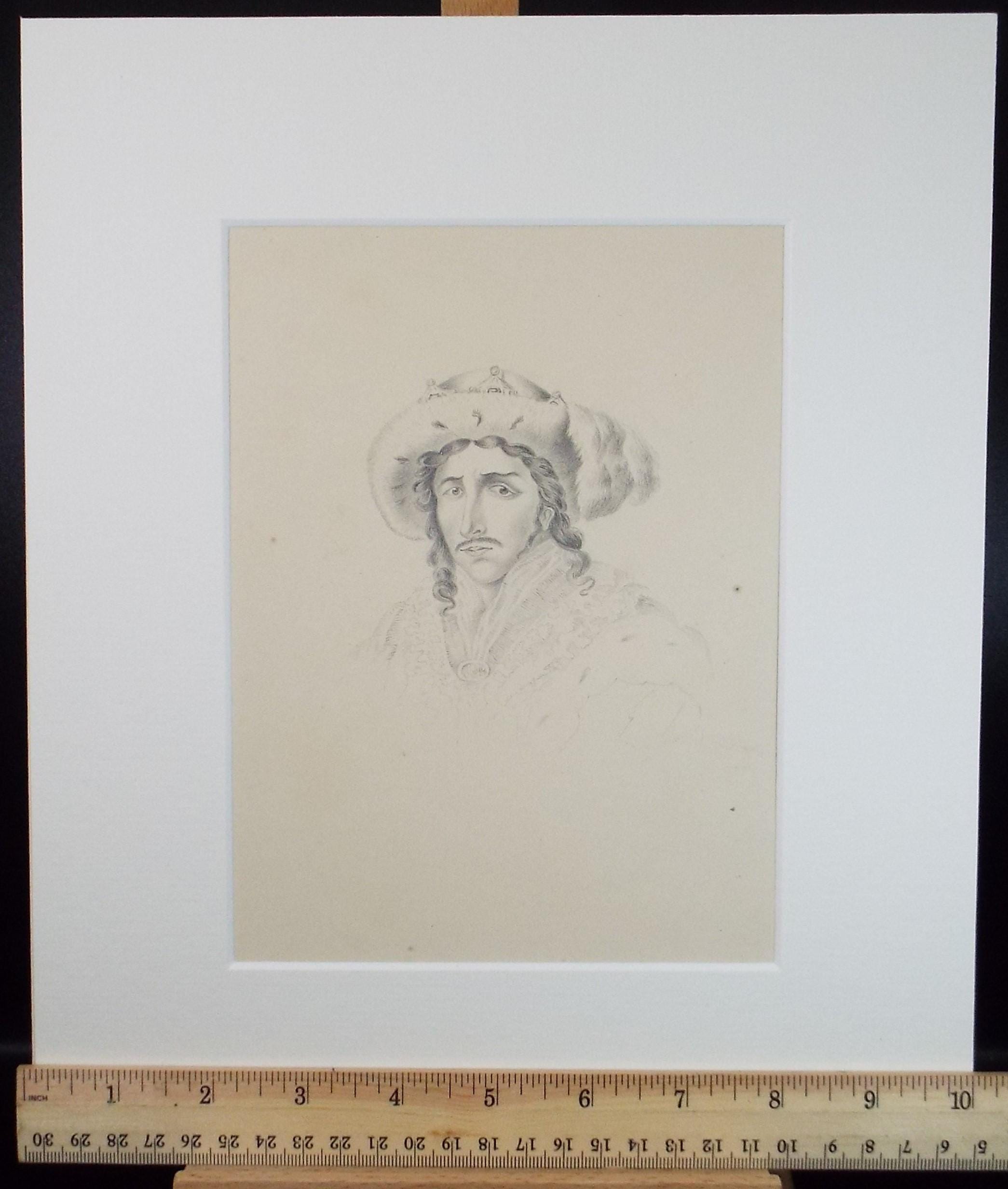 Original Pencil Drawing , 'Portrait of an Nobleman', Mid 19th Century