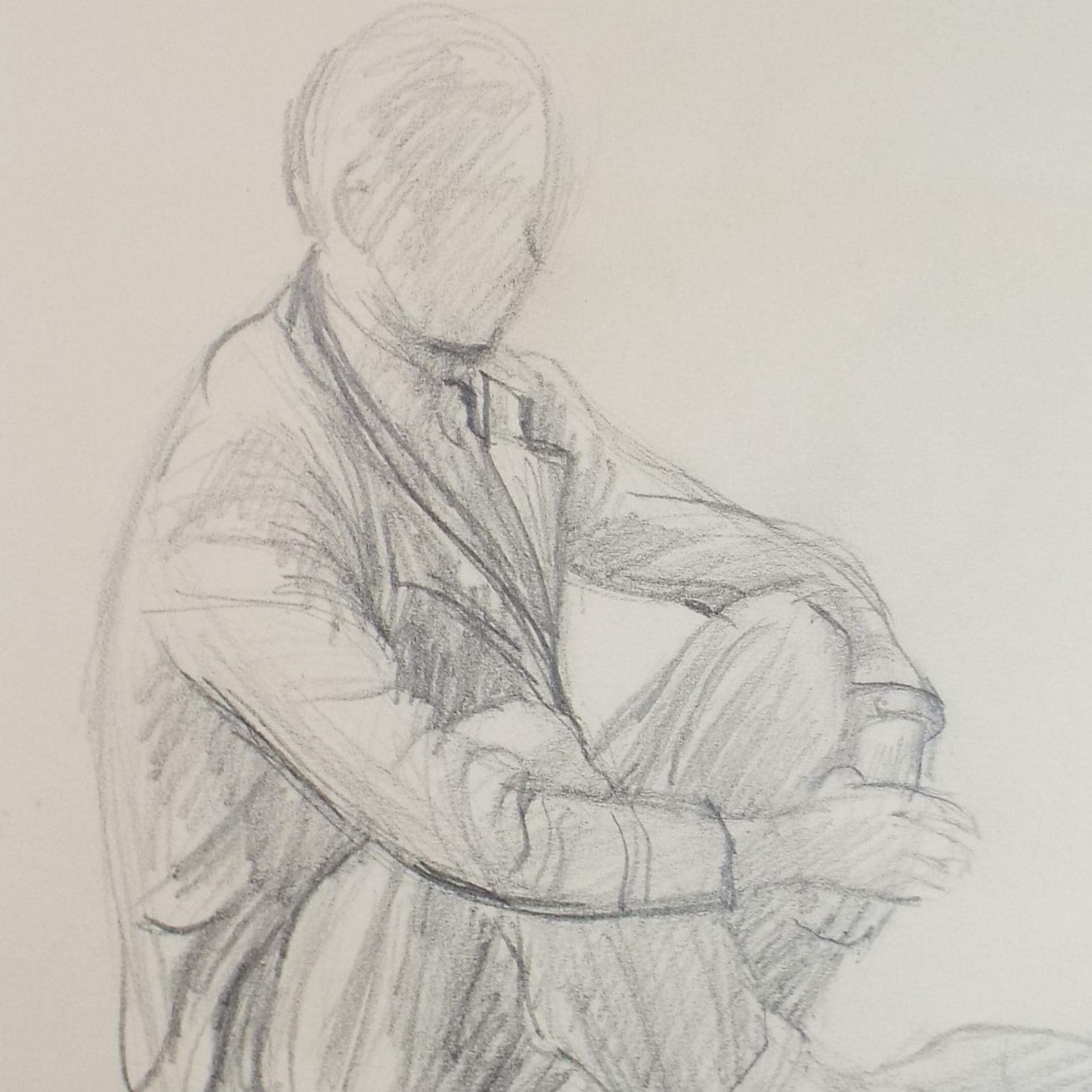 Original Pencil Drawing, 'Portrait of a seated Man', circa 1940's