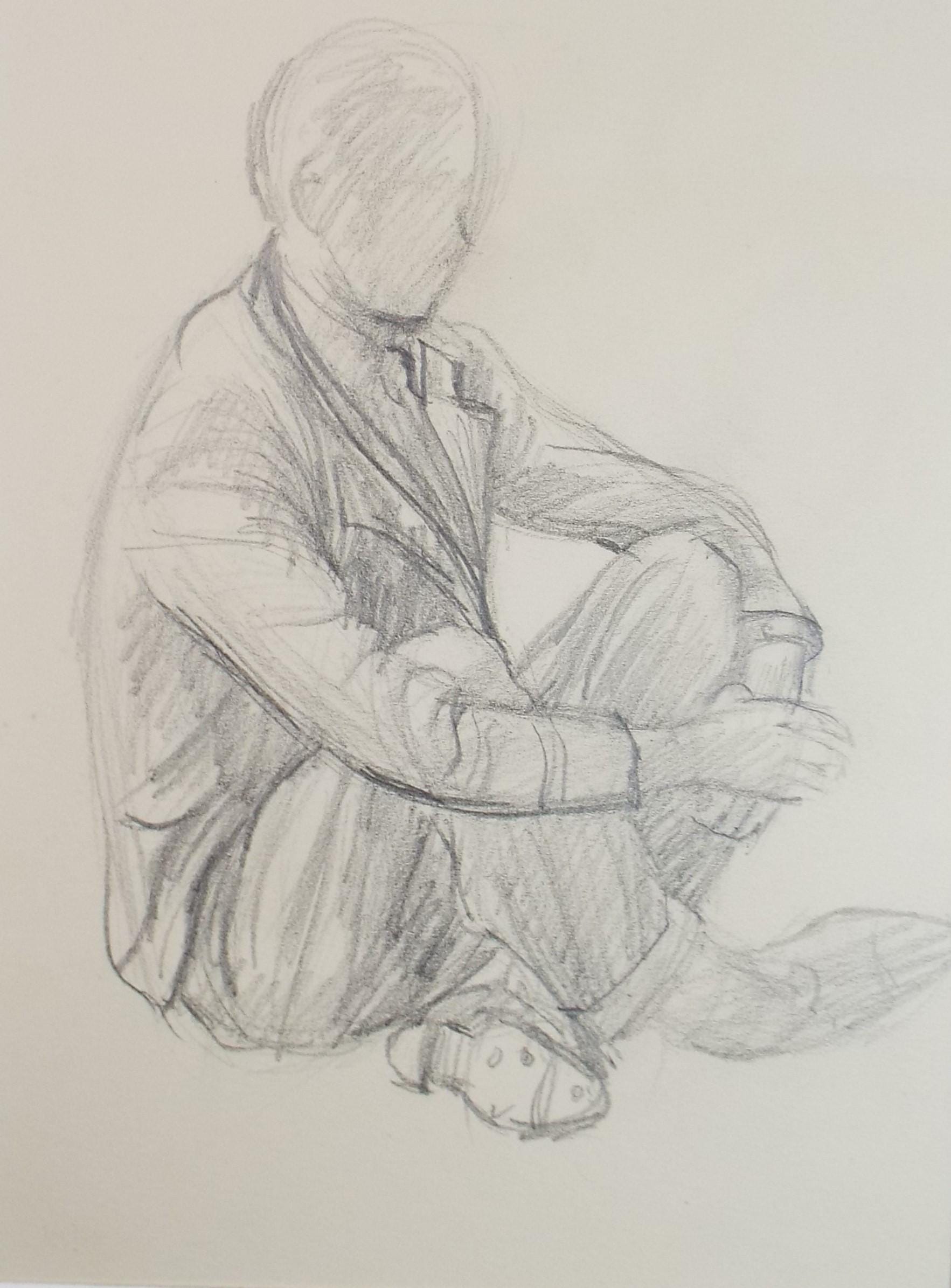 Original Pencil Drawing, 'Portrait of a seated Man', circa 1940's