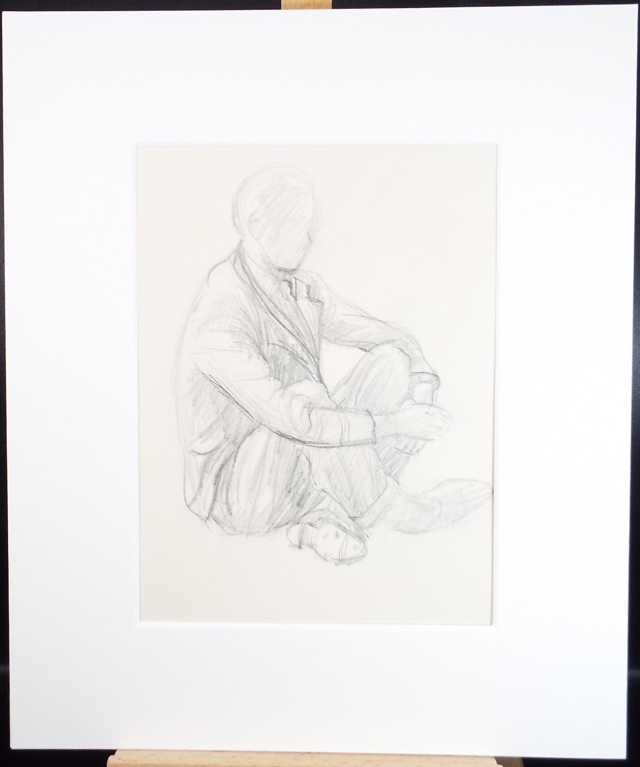Original Pencil Drawing, 'Portrait of a seated Man', circa 1940's