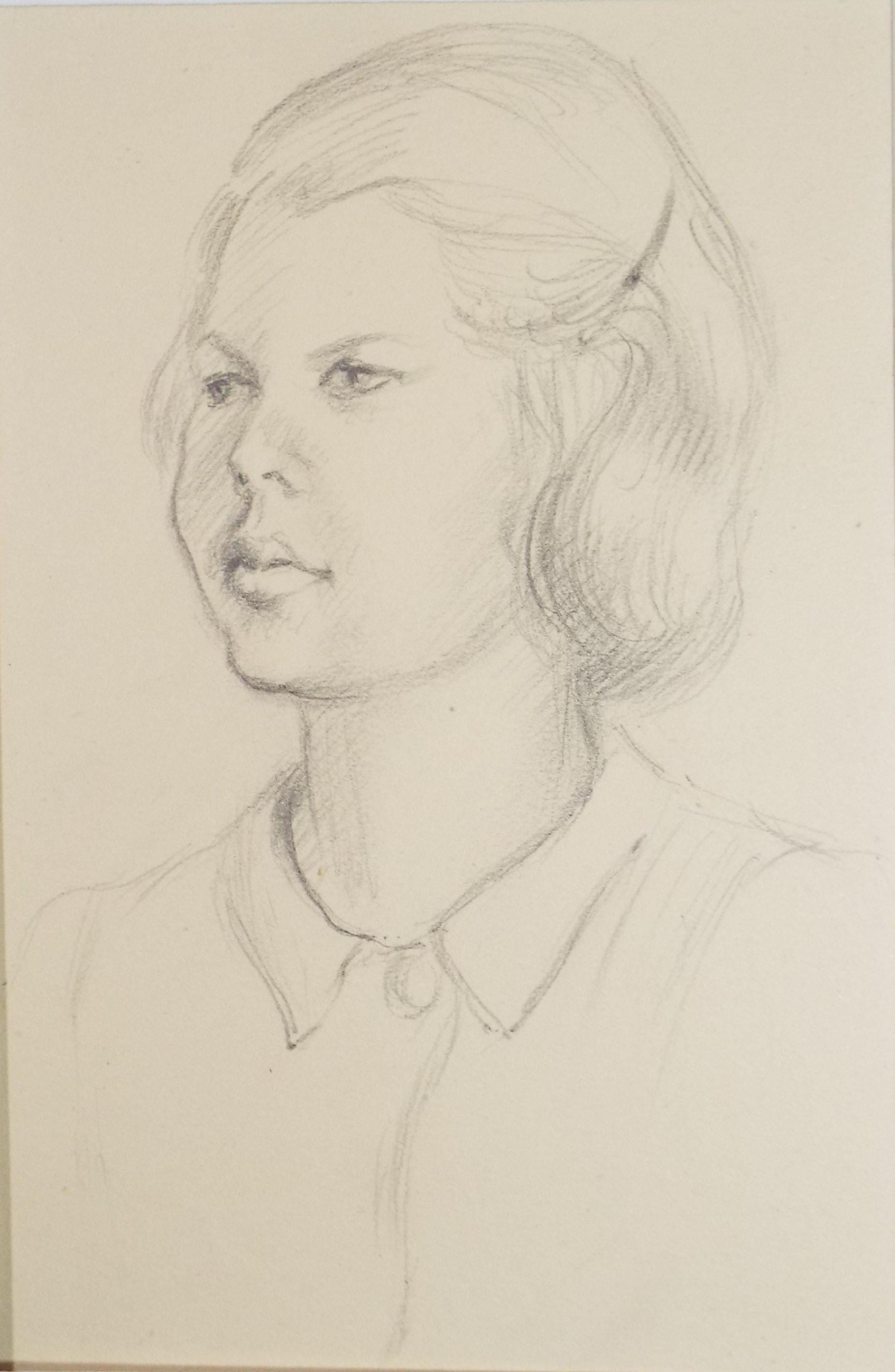 Original Pencil Sketch,'Study of a Girl', Circa 1940's