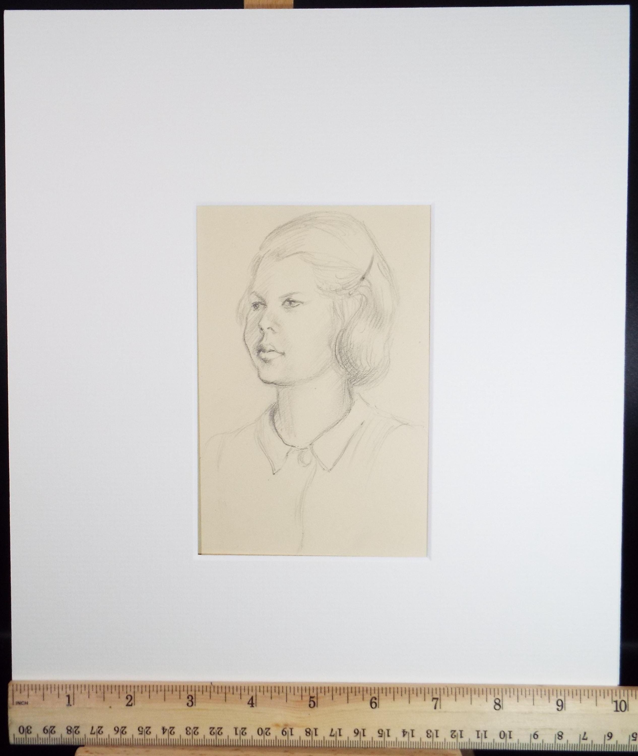 Original Pencil Sketch,'Study of a Girl', Circa 1940's