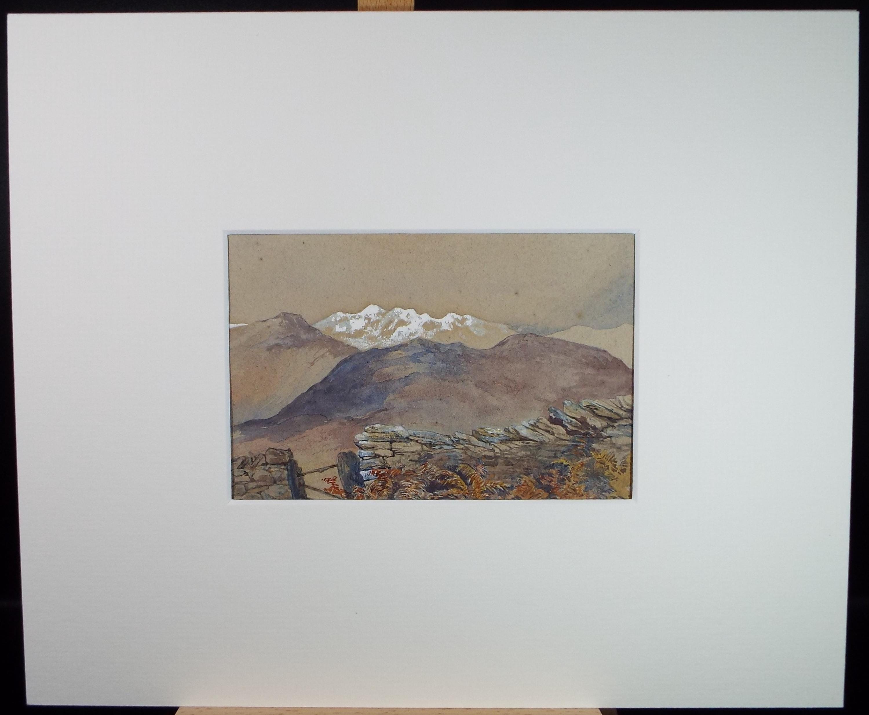 Original Watercolour, 'Landscape with snow covered Mountain', Late 19th Century
