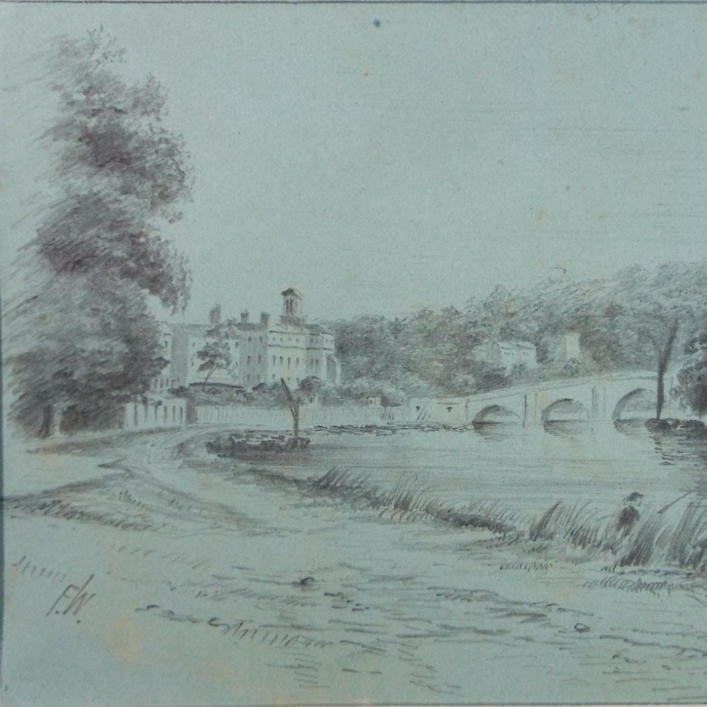 Original Pencil drawing, 'Richmond Bridge', Mid 19th Century