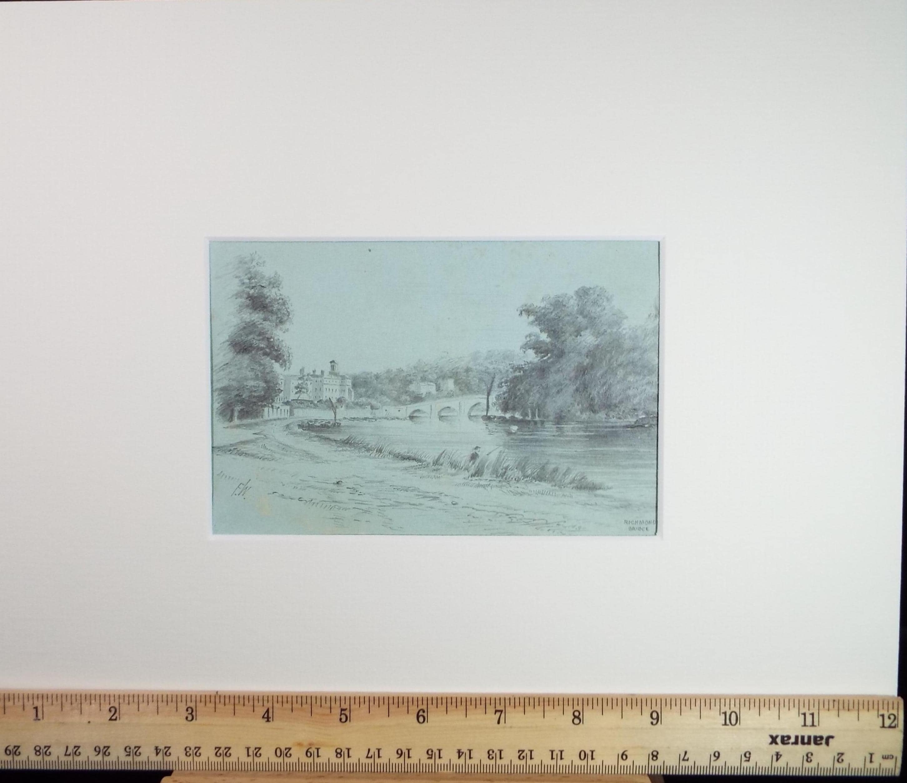 Original Pencil drawing, 'Richmond Bridge', Mid 19th Century