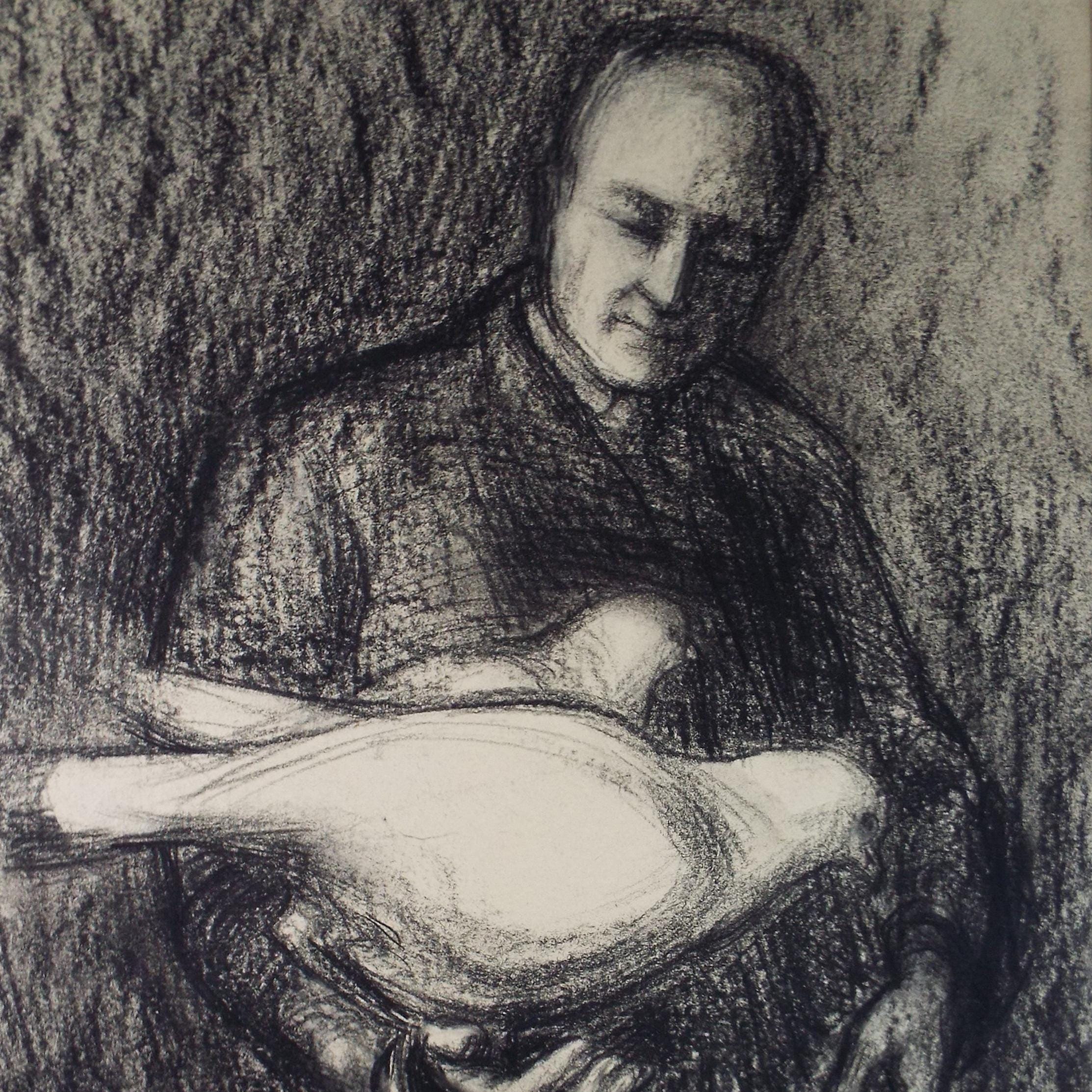 Original Pastel Drawing, 'Figure with Doves', Celia Fairfax, Circa 1950's