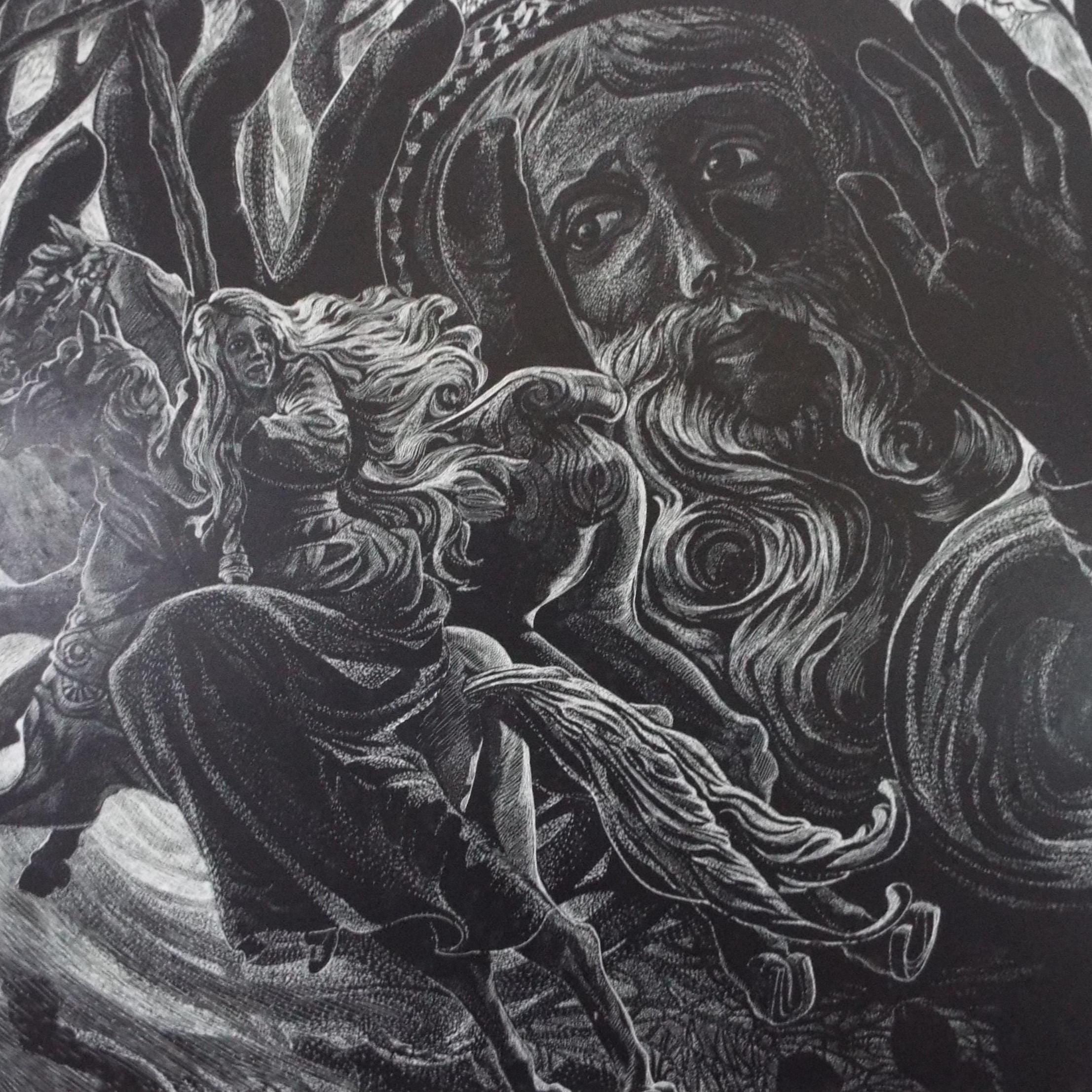 Original Scraperboard & ink, 'Dream Scene', Lorraine Abraham, (1941-2023), 1978