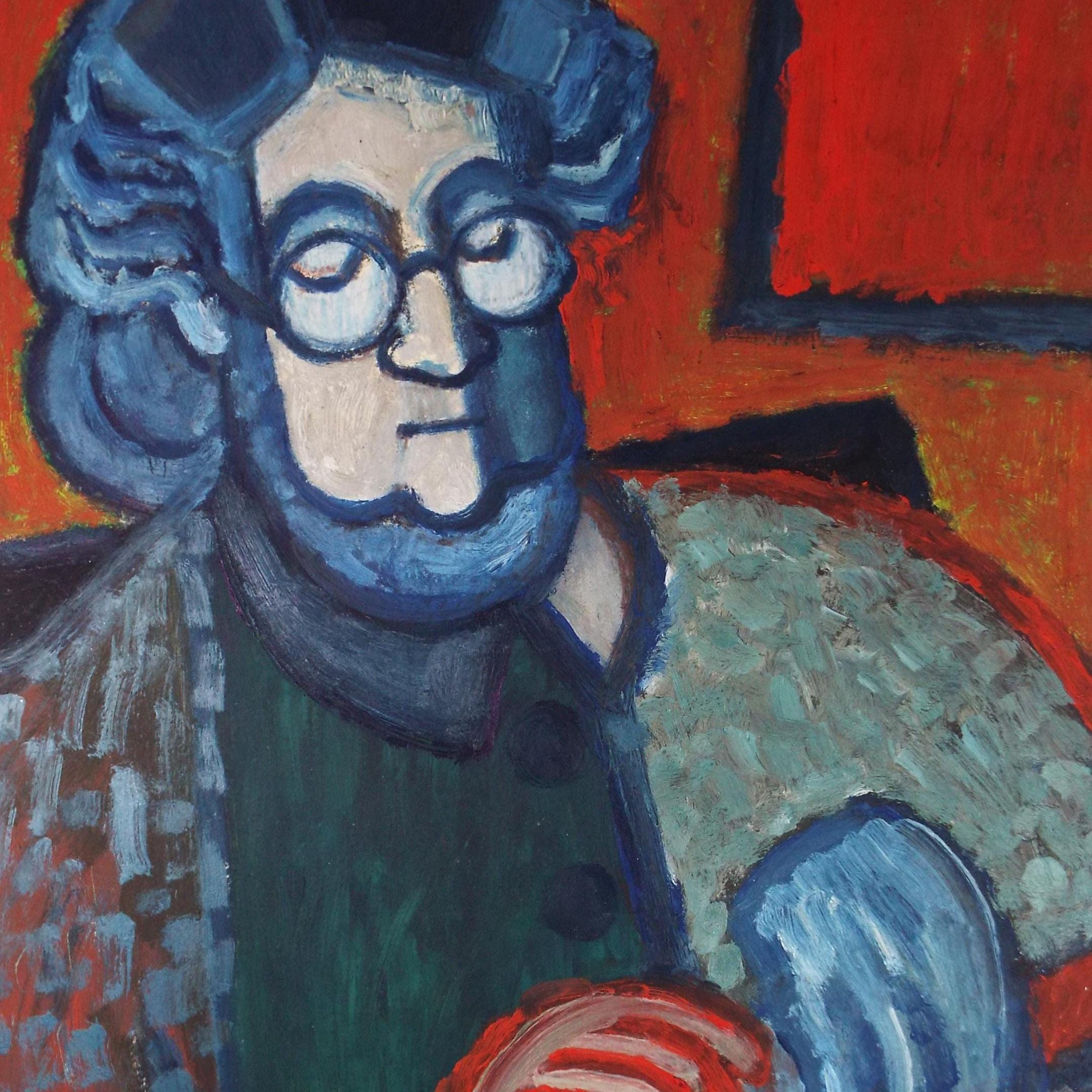 Original Watercolour & Gouache, 'Granny Knitting', Circa 1970's