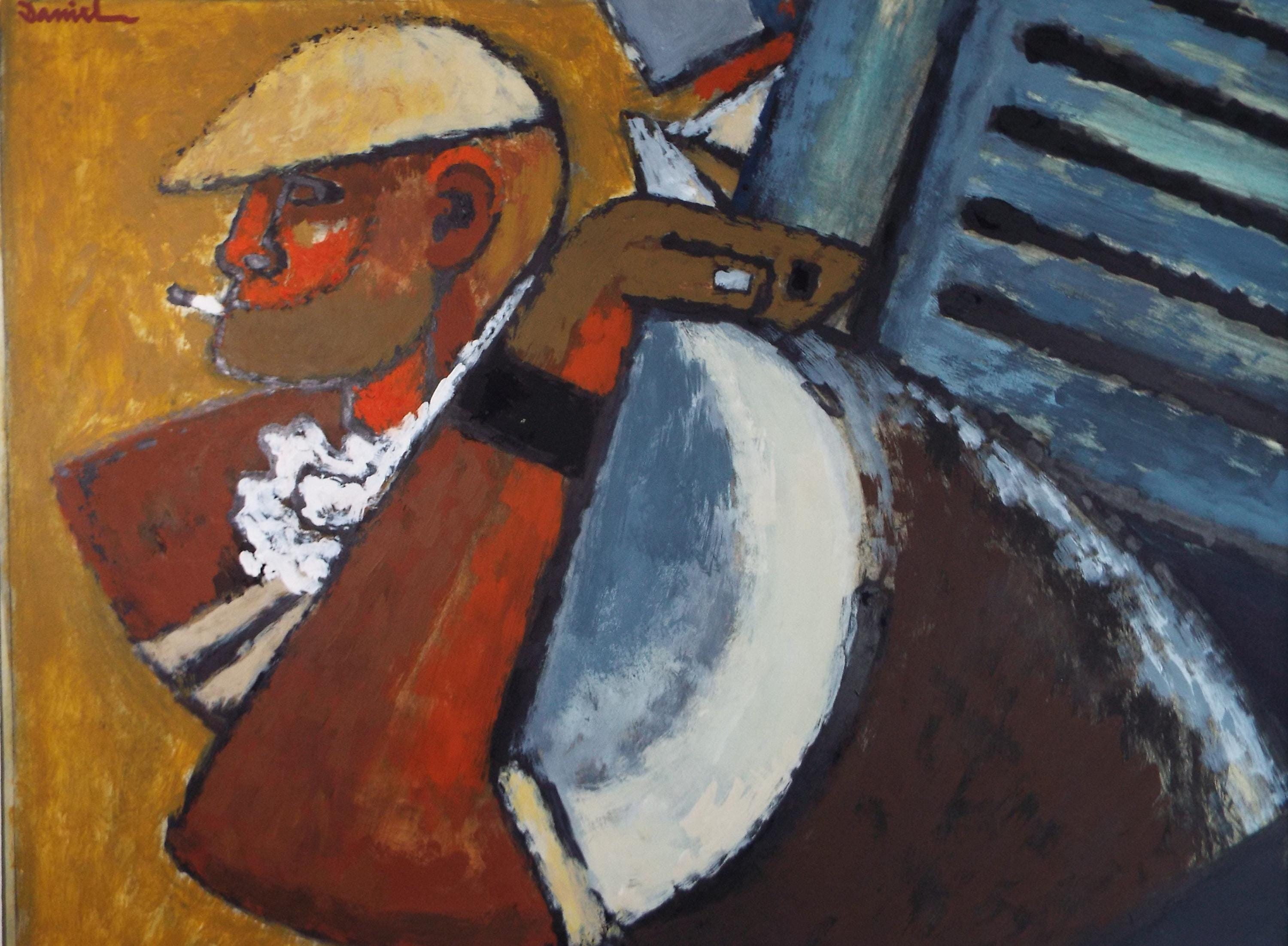 Original Watercolour & Gouache, 'Refuse Collector', Circa 1970's