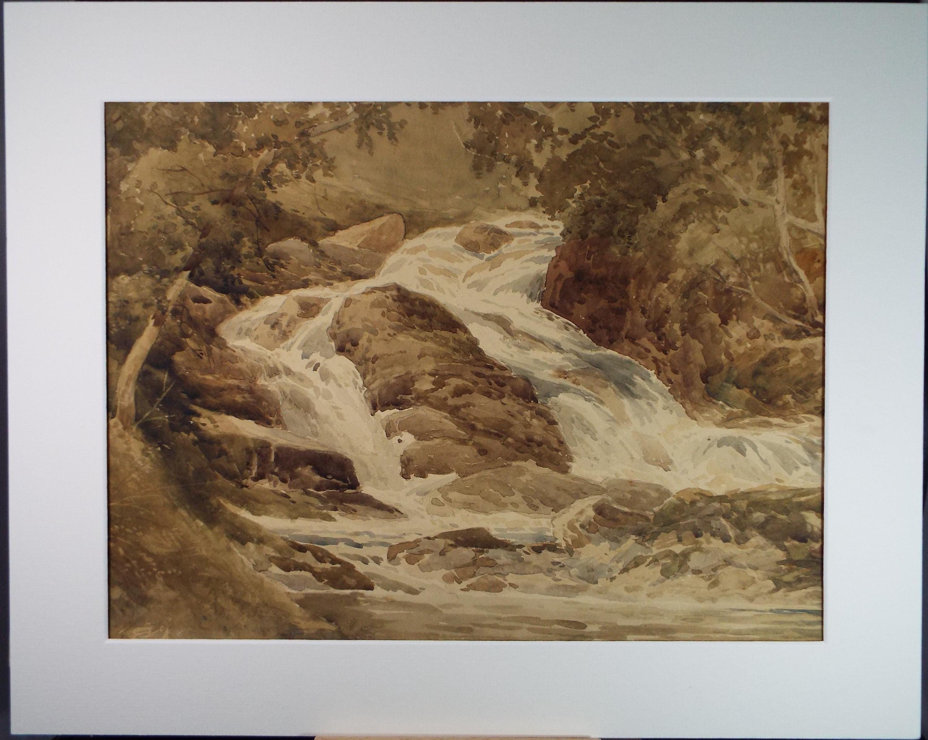 Original Watercolour, 'Waterfall', N Pope, Late 19th Century